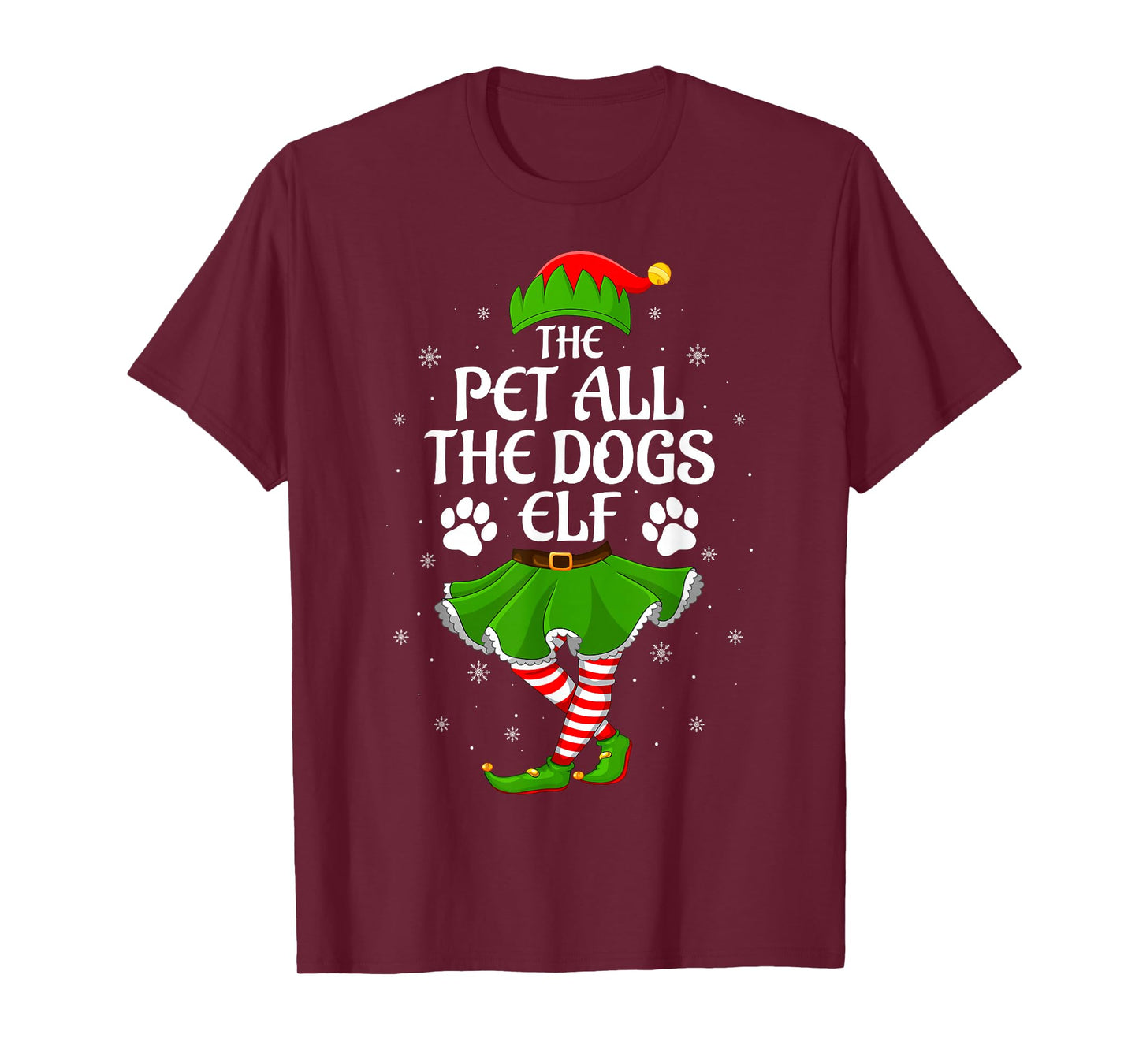 Pet All The Dogs Elf Christmas Girls Women Elf Squad Xmas T-Shirt