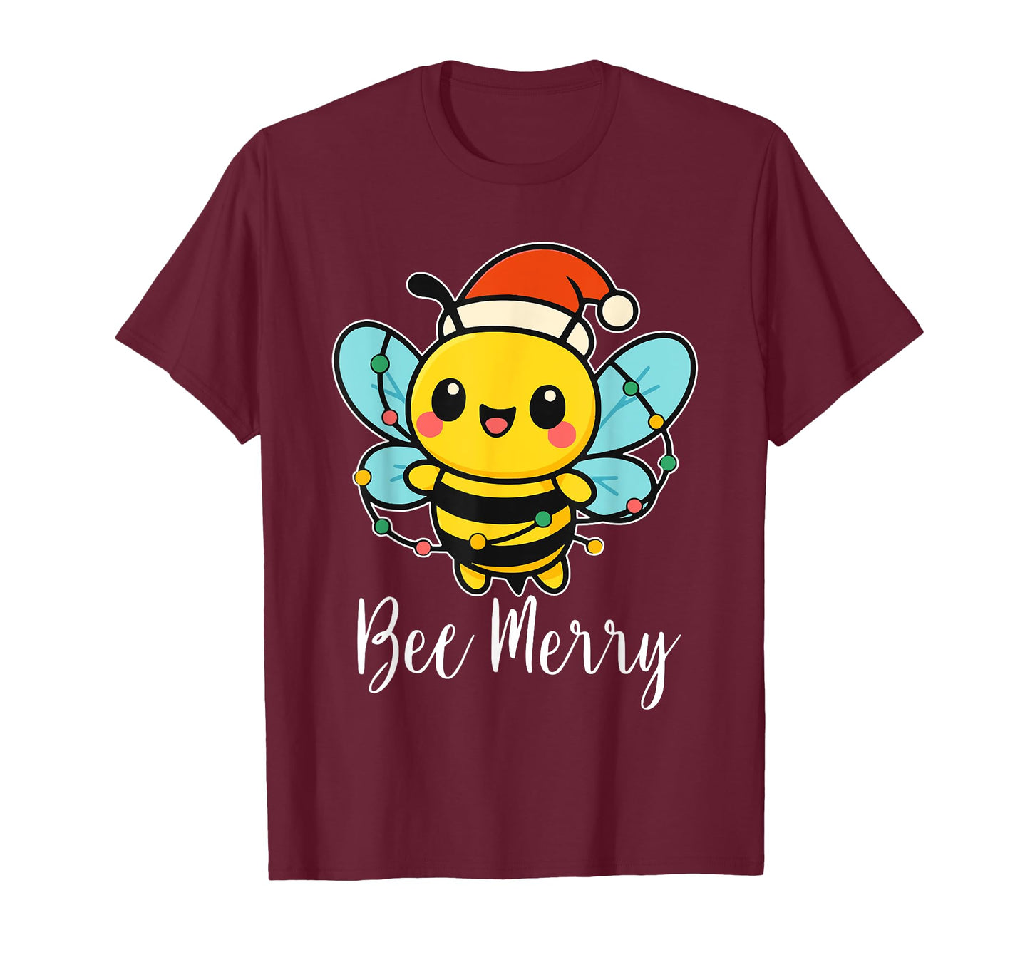 Bee Merry Christmas Bee Wears Santa Hat Xmas Lights T-Shirt