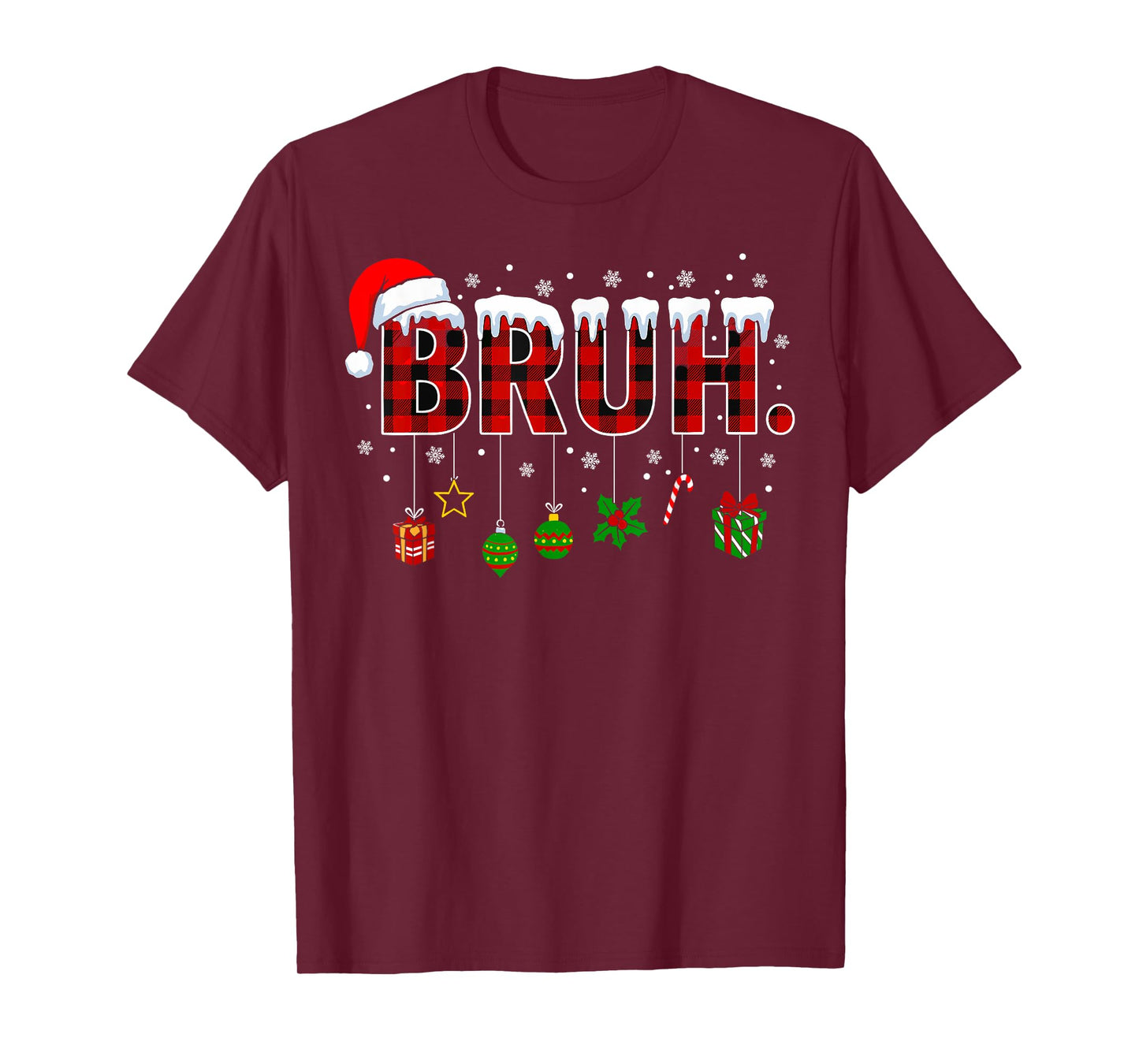 Bruh Funny Christmas Red Plaid Teens Boys Kids Xmas Pajamas T-Shirt