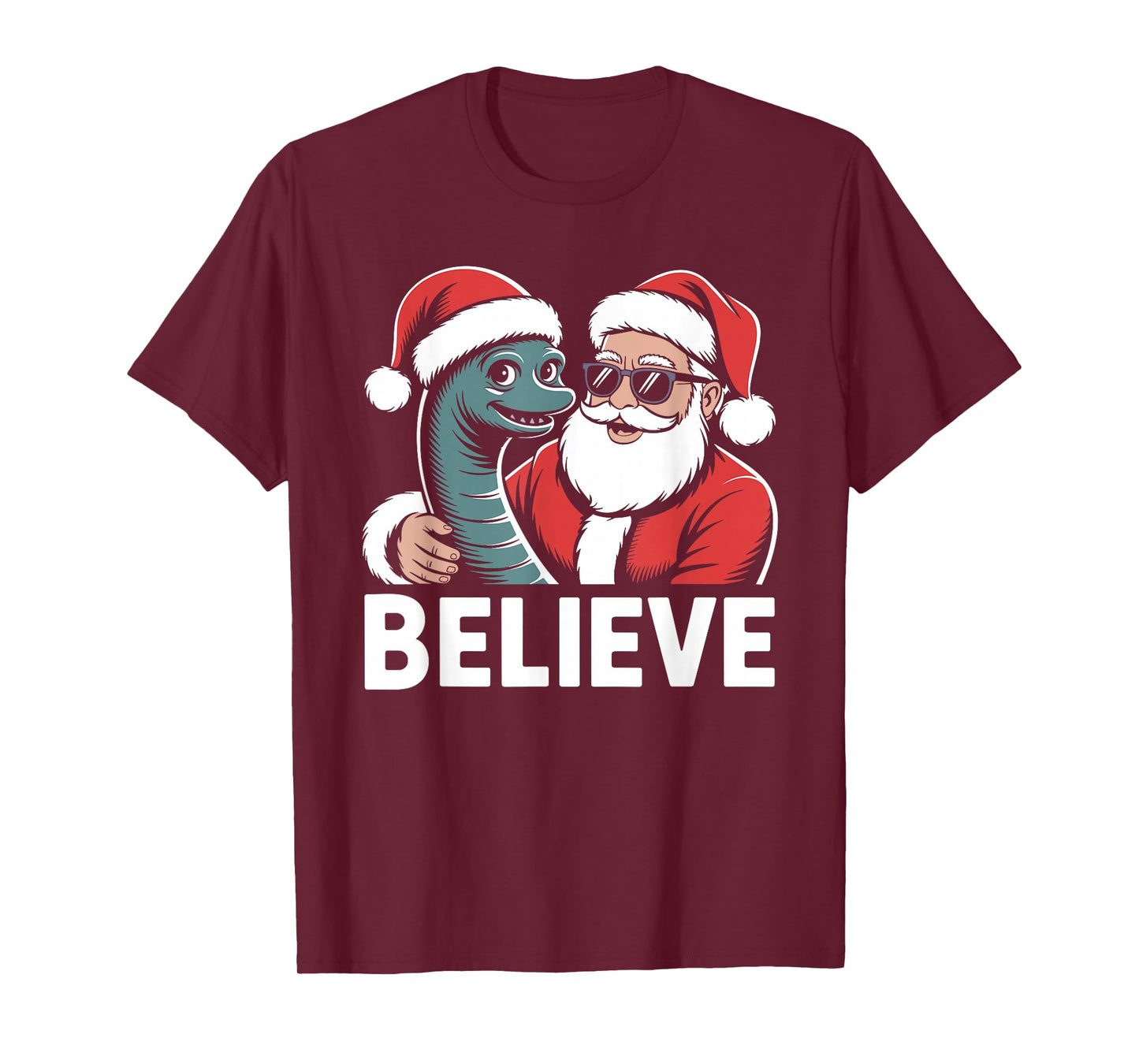 Believe loch Ness Monster Santa Christmas T-Shirt