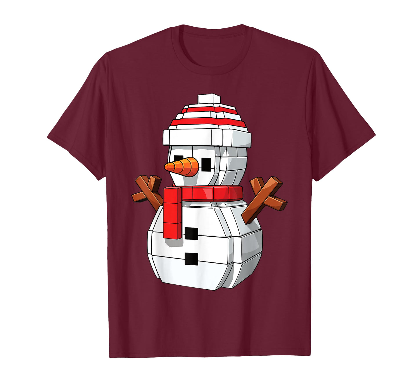 Snow Man Cute Block Building Christmas Builder Brick Master T-Shirt