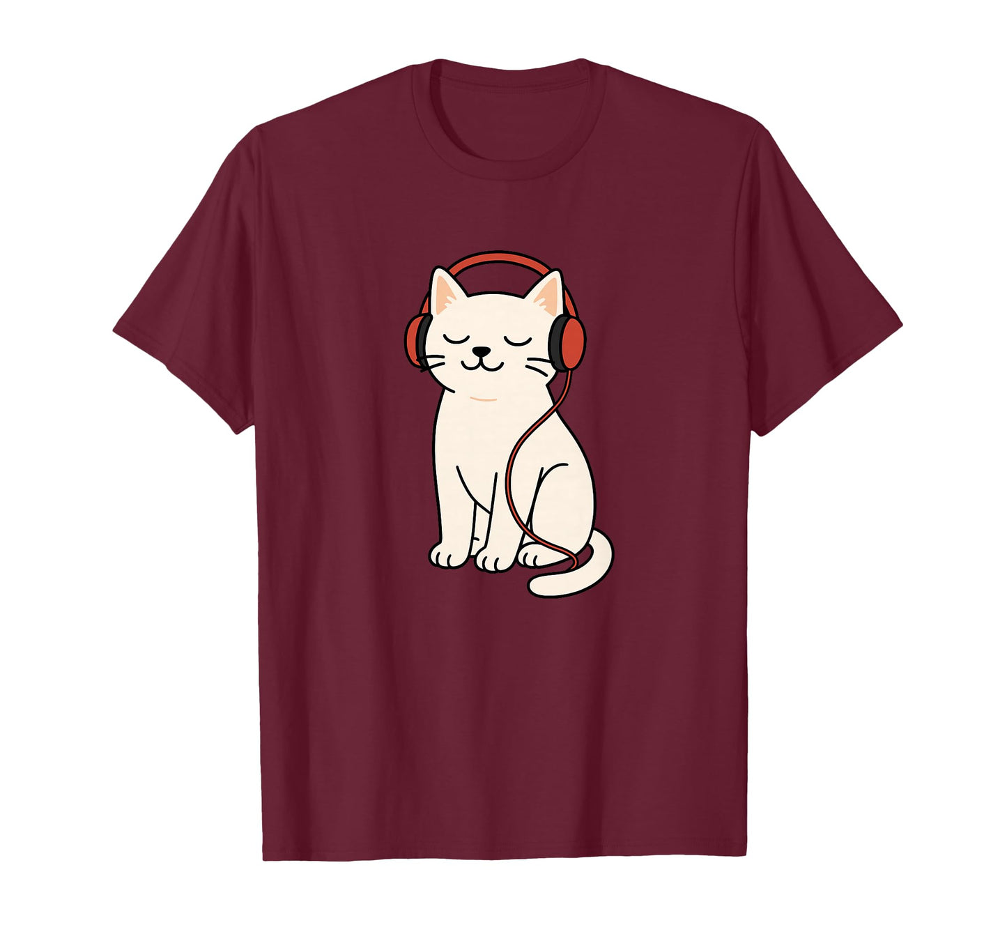 Cute Relaxed White Cat with Headphones Music Cat Lover T-Shirt
