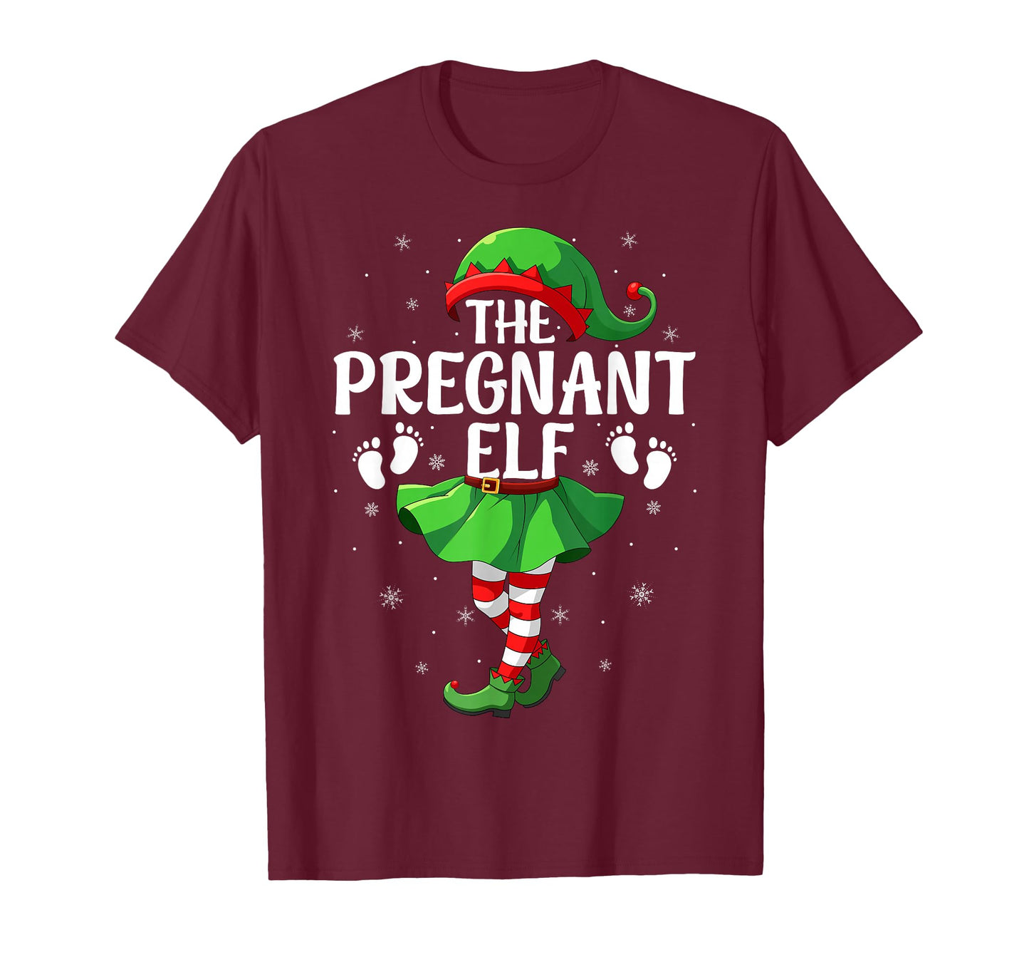 Pregnant Elf Christmas Girls Women Elf Squad Xmas Family T-Shirt