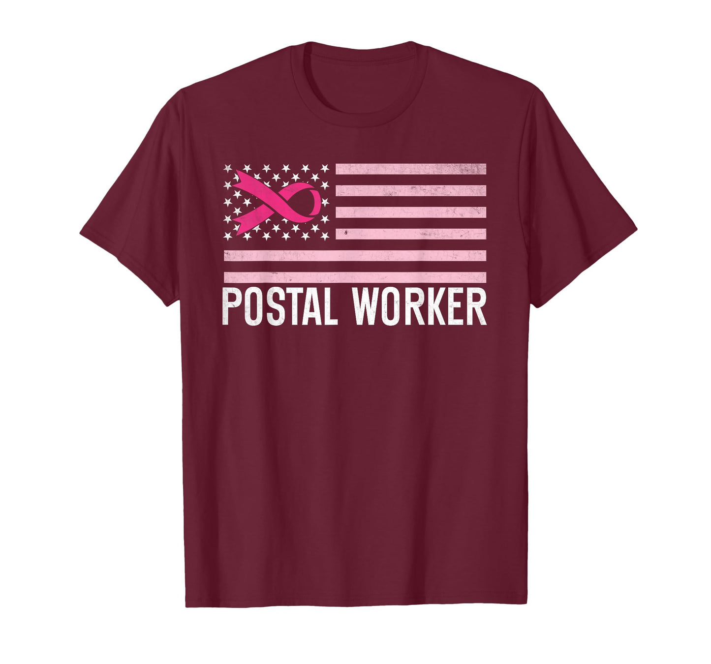 Postal Worker Breast Cancer Awareness Pink Ribbon us flag T-Shirt