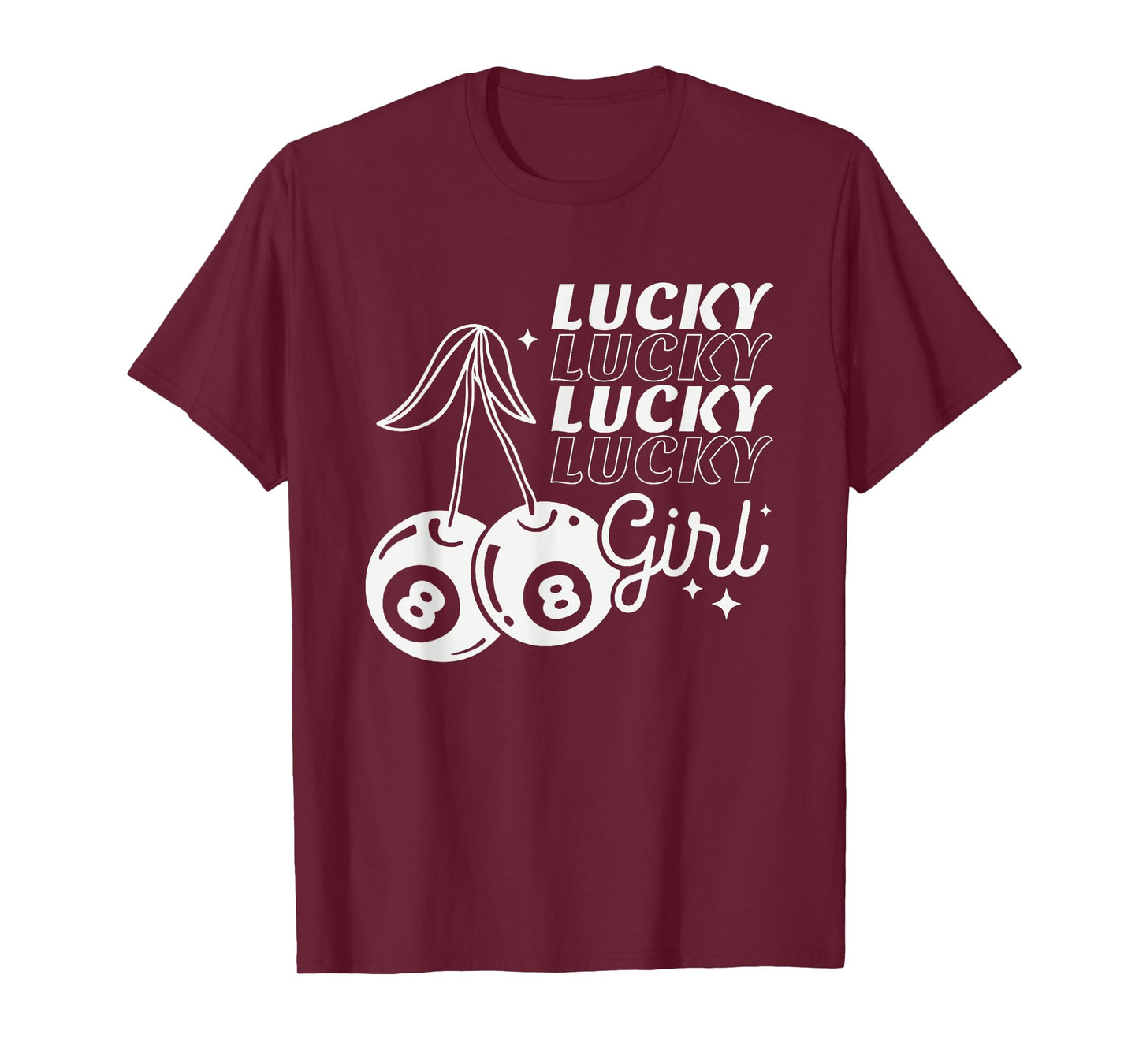 Lucky Girl Retro 8-Ball Cherries Valentine Women Teens Girls T-Shirt