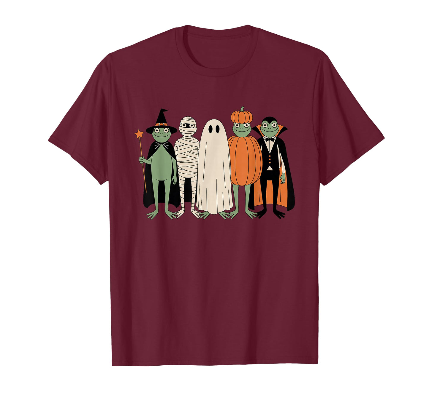 Cute Frogs in Halloween Costumes Witch Pumpkin Funny Kids T-Shirt