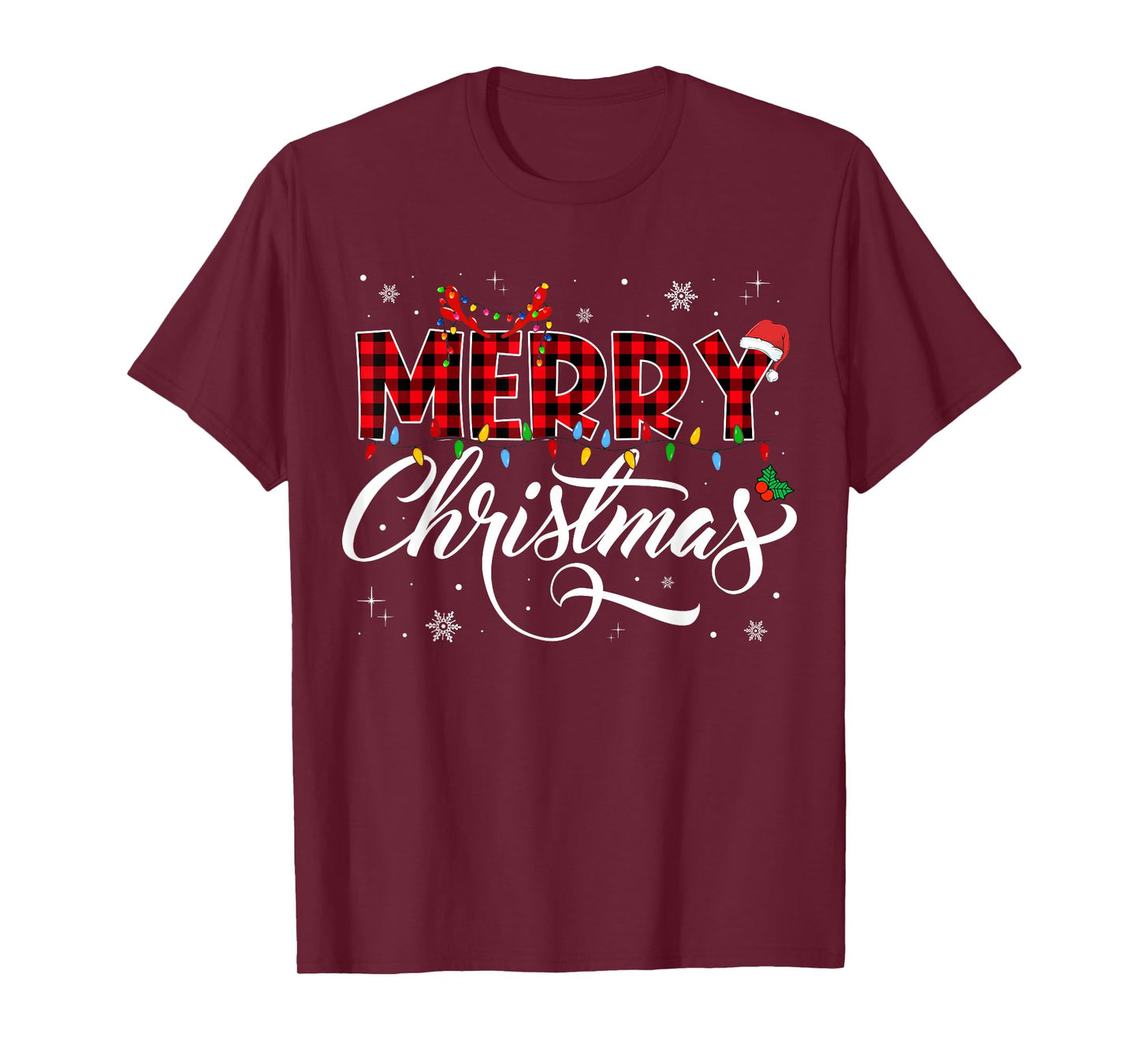 Merry Christmas Lights Santa Hat Xmas Family Matching Pajama T-Shirt