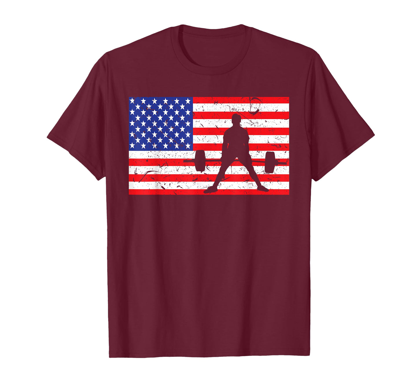 Distressed Powerlifting USA American Flag Vintage Weightlift T-Shirt