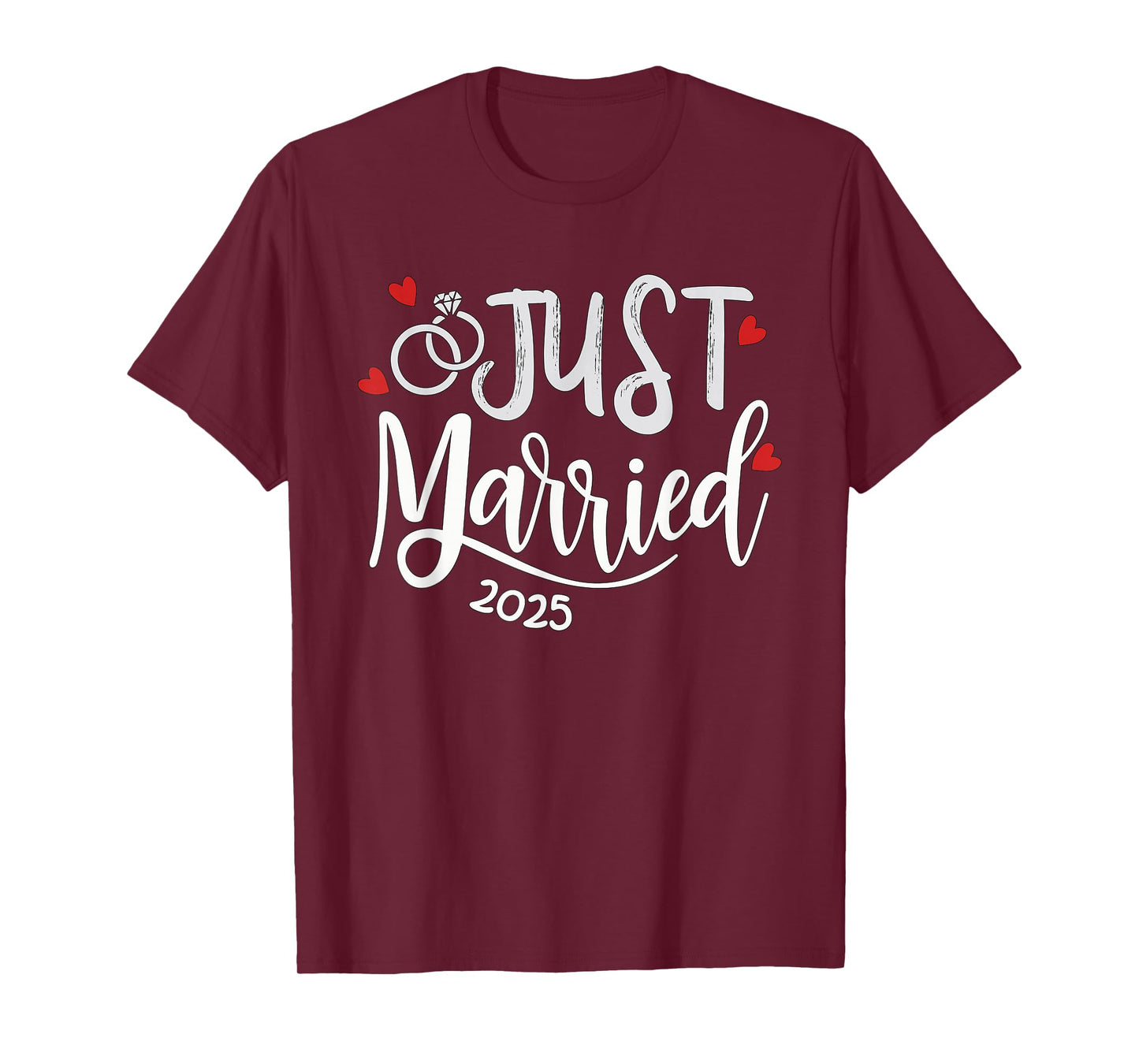 Just Married 2025 - Bride & Groom Wedding Rings & Hearts T-Shirt