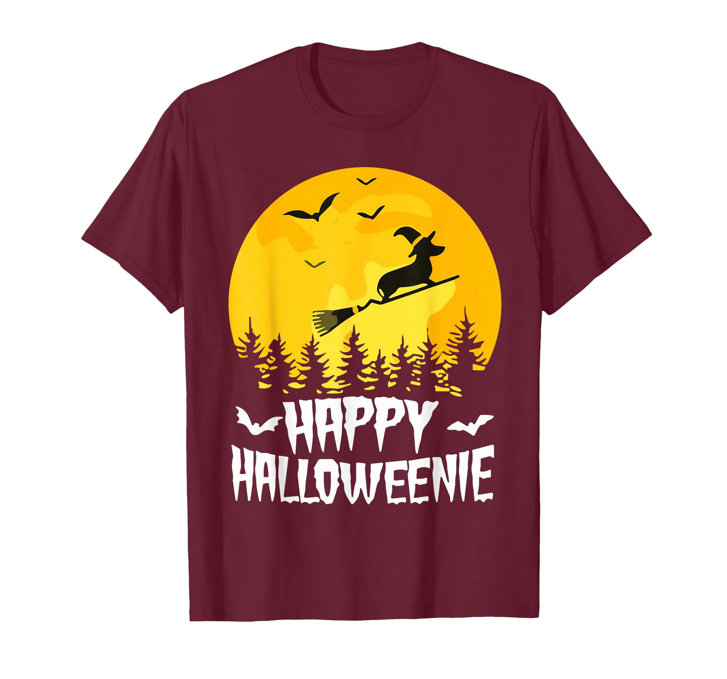 Happy Halloweenie Funny Halloween Dachshund Flying Witch T-Shirt