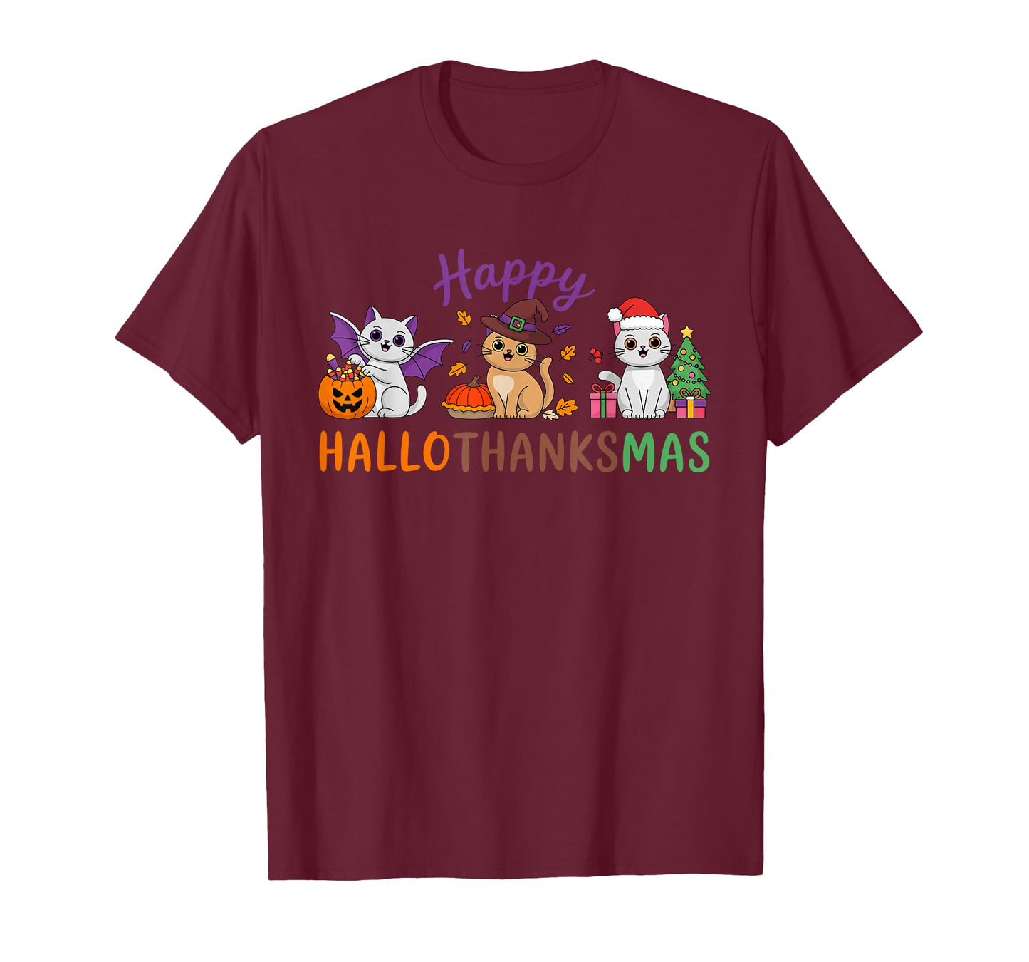 Cat Hallothanksmas Kitten Halloween Thanksgiving Christmas T-Shirt