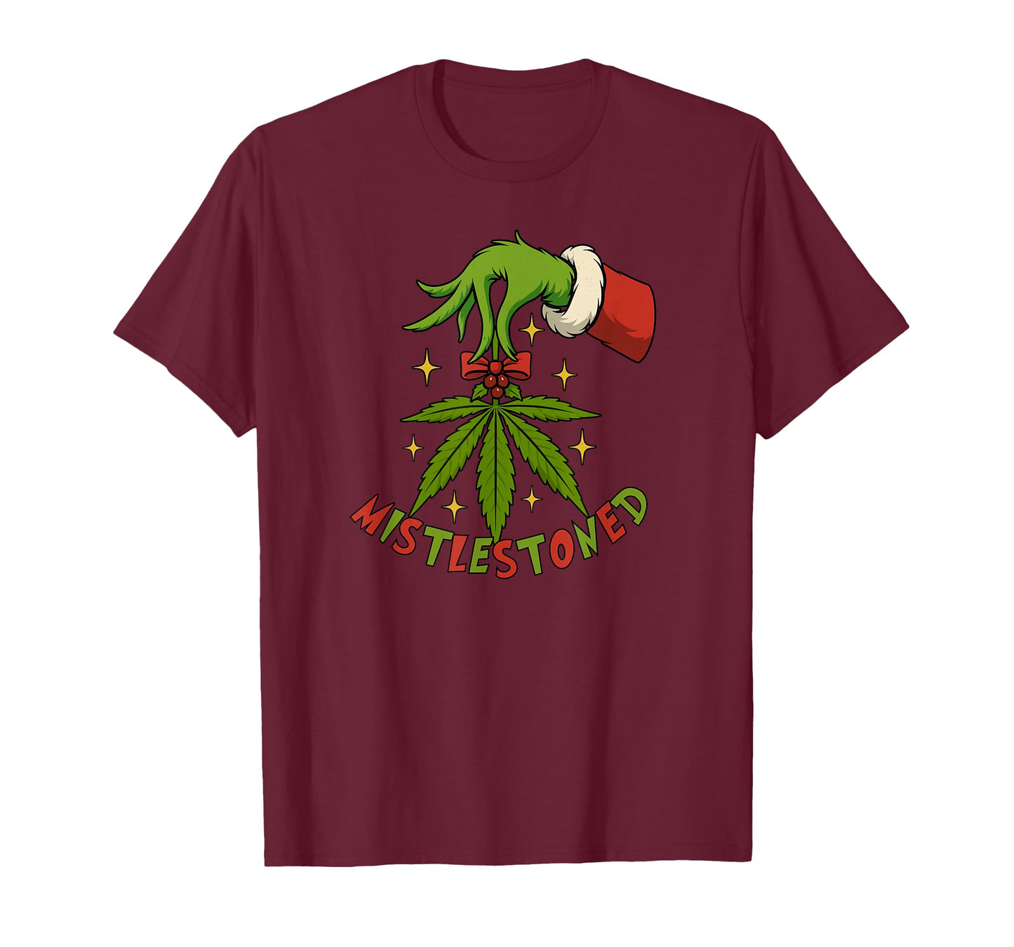 Mistlestoned Weed Leaf Funny420 Stoner Christmas Cannabis T-Shirt