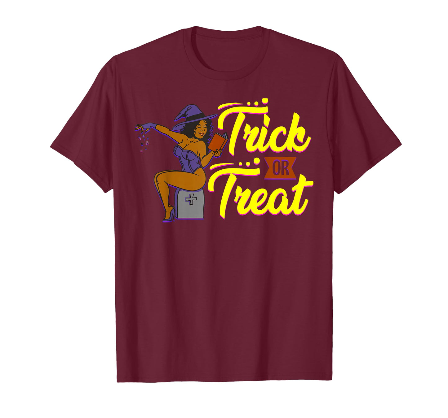 Funny Halloween Black Melanin Witch Trick Or Treat Girl Fun T-Shirt
