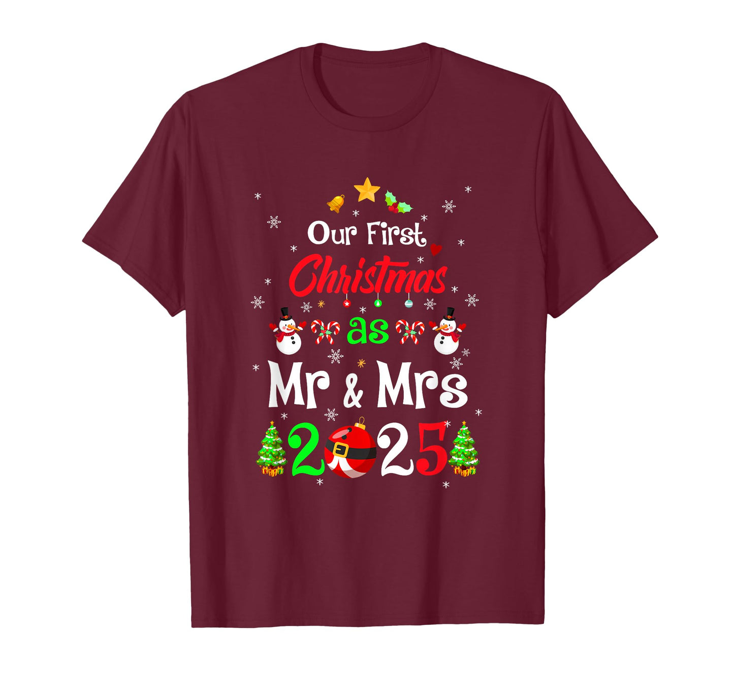 1St First Christmas As Mr and Mrs 2025 Couples Wife Husband T-Shirt