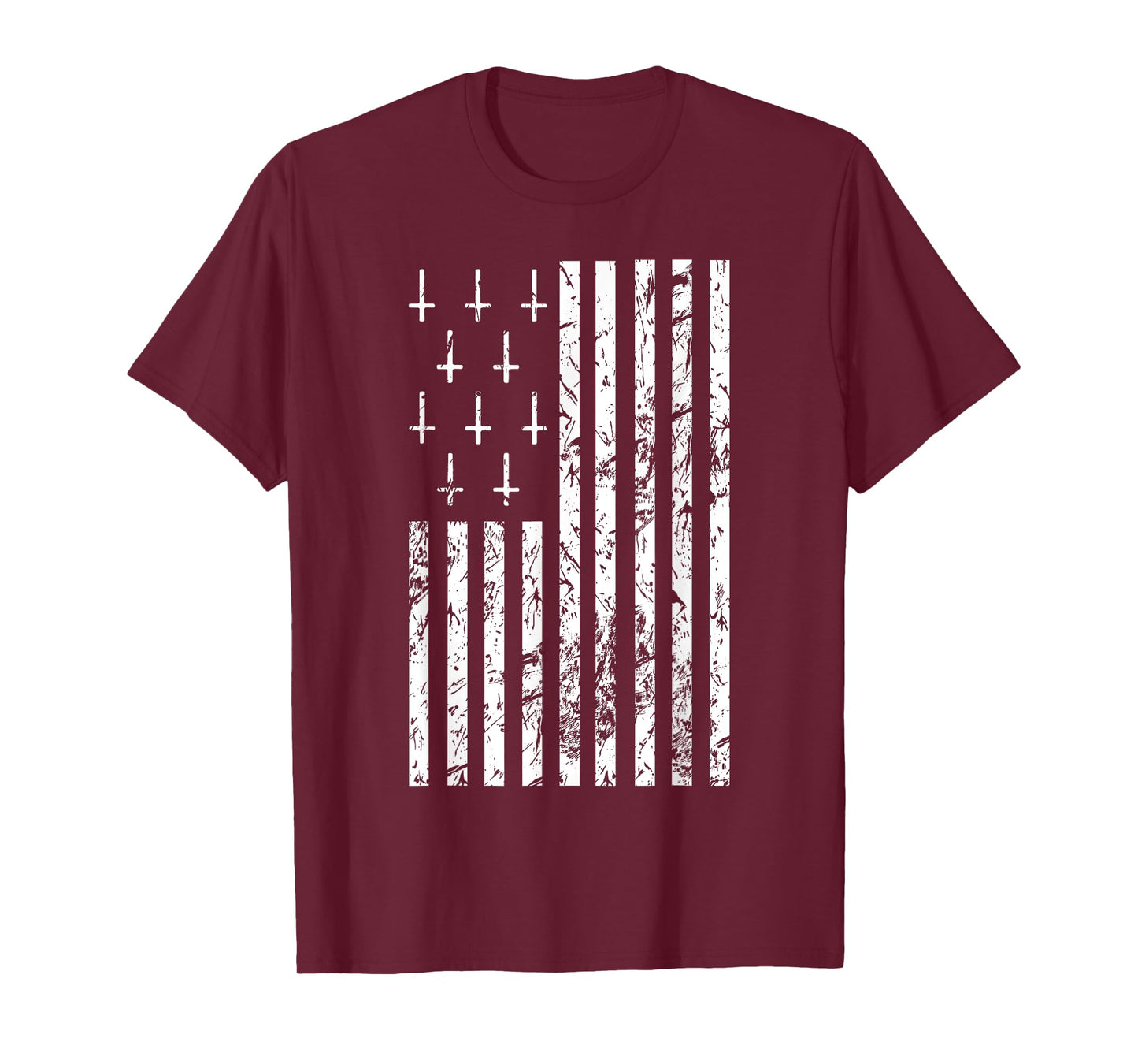 Upside Down Cross Occult Symbol Satanic American Flag T-Shirt