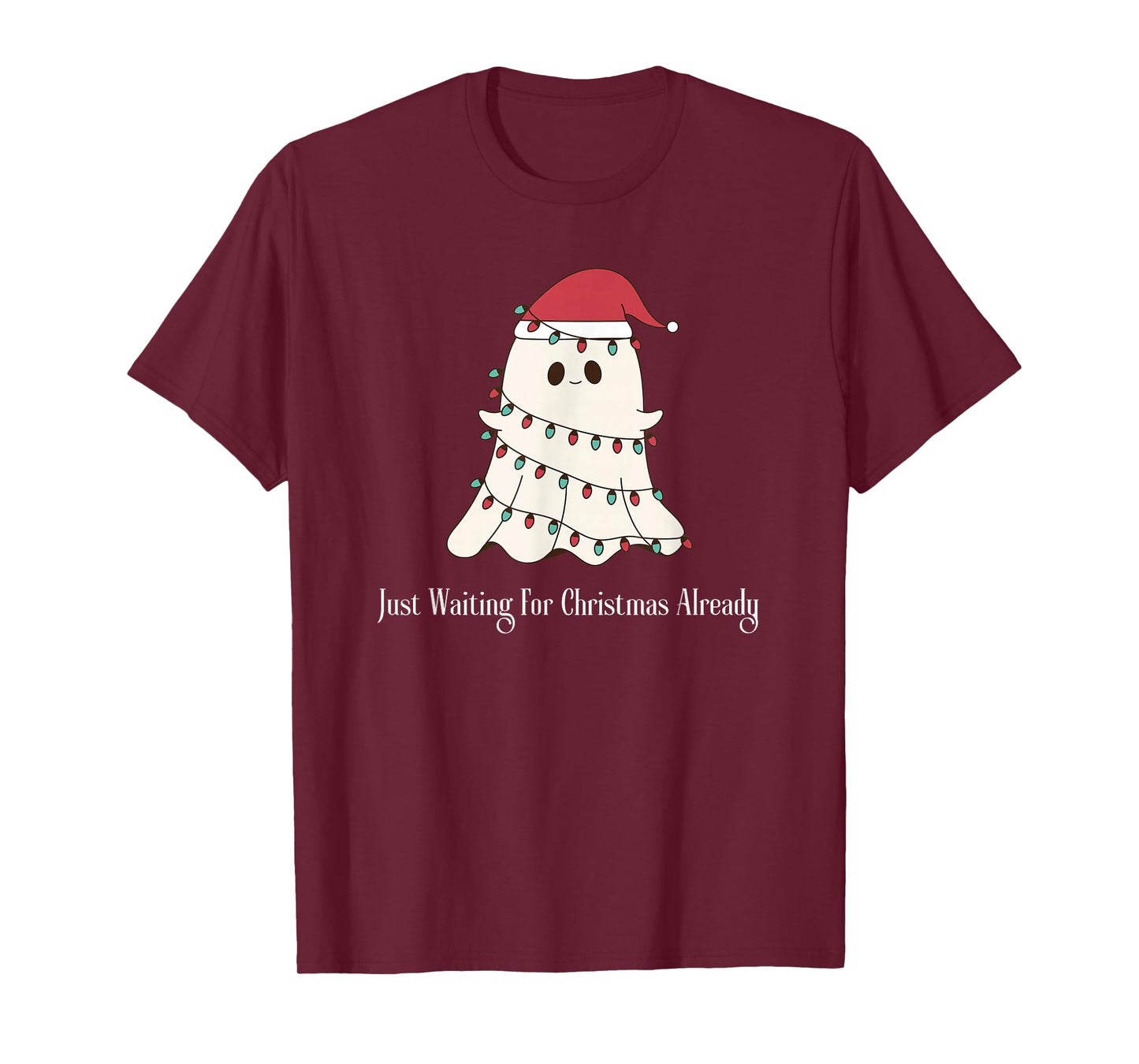 Just Waiting for Christmas Spooky Ghost Xmas Funny Halloween T-Shirt