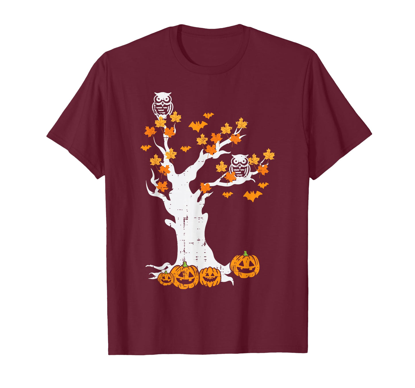 Halloween Tree Owl Leaves Pumpkin Fall Costume Women Kid Men T-Shirt