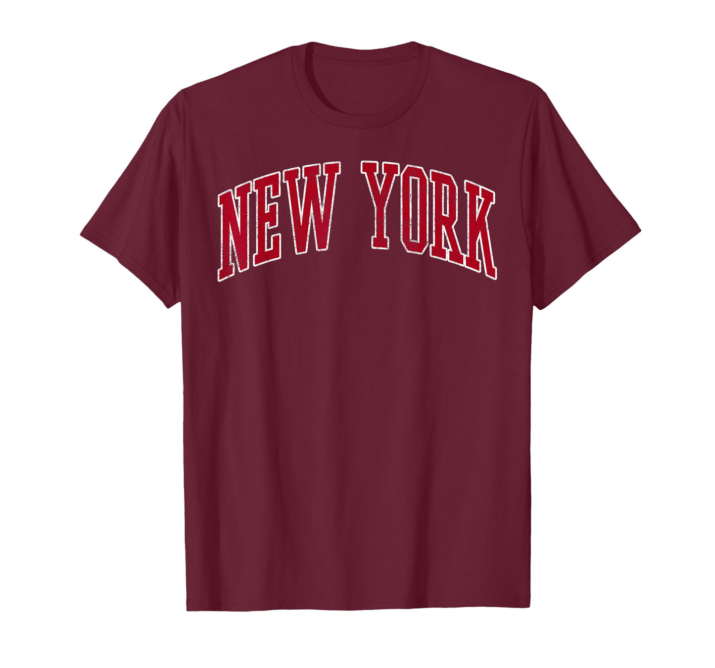 New York Vintage Preppy Varsity Sports Design Red Text T-Shirt