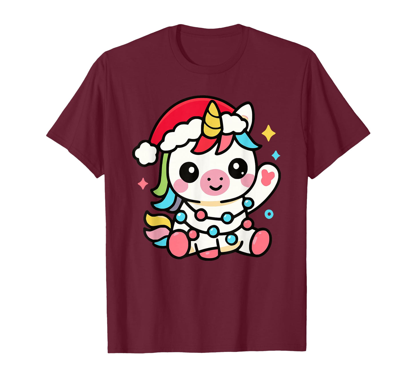 Cute Holiday Santa Hat Lights for Kids and Unicorn Lovers T-Shirt
