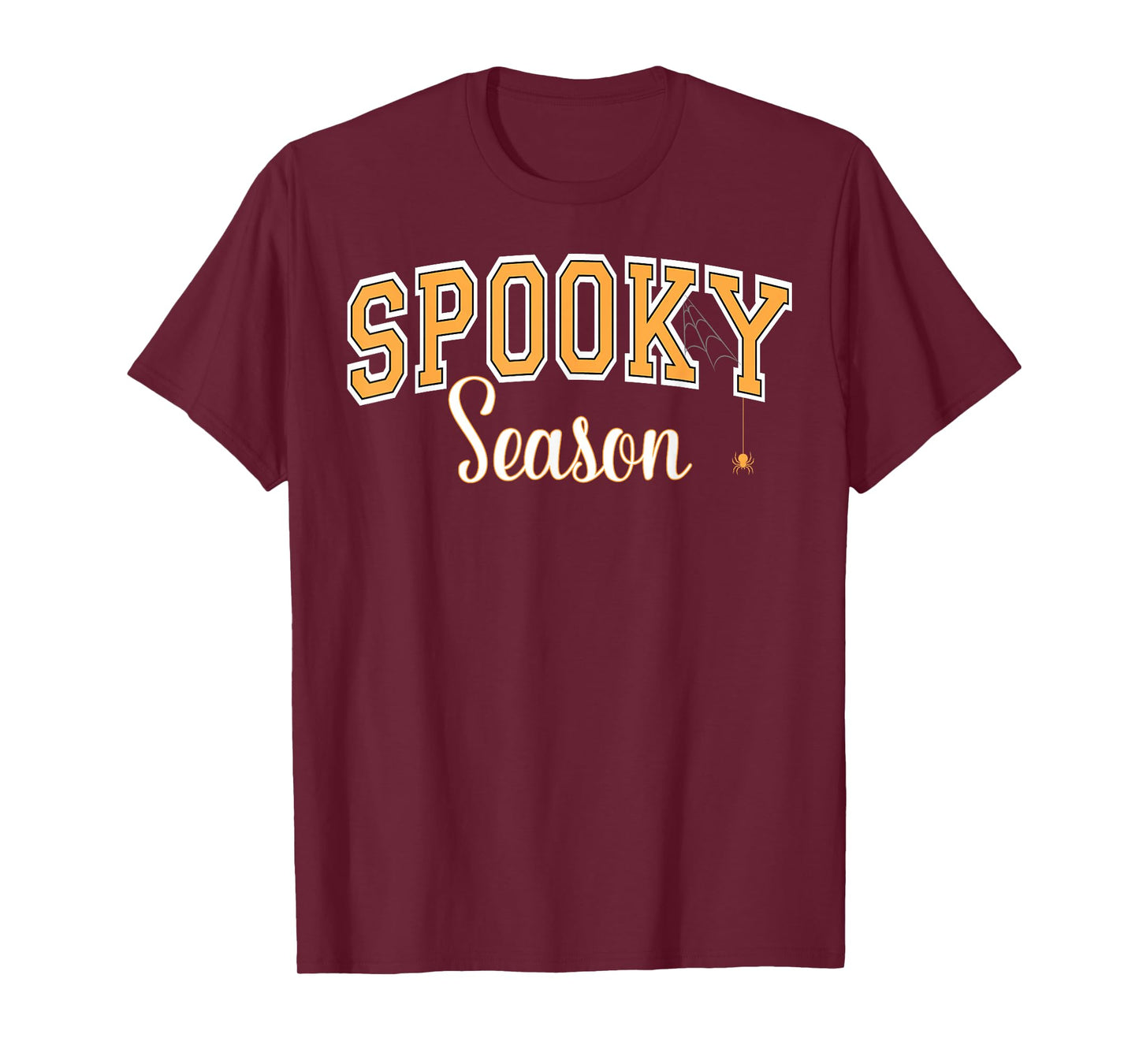 Spooky Season Halloween Spider Fall Varsity Orange Letters T-Shirt