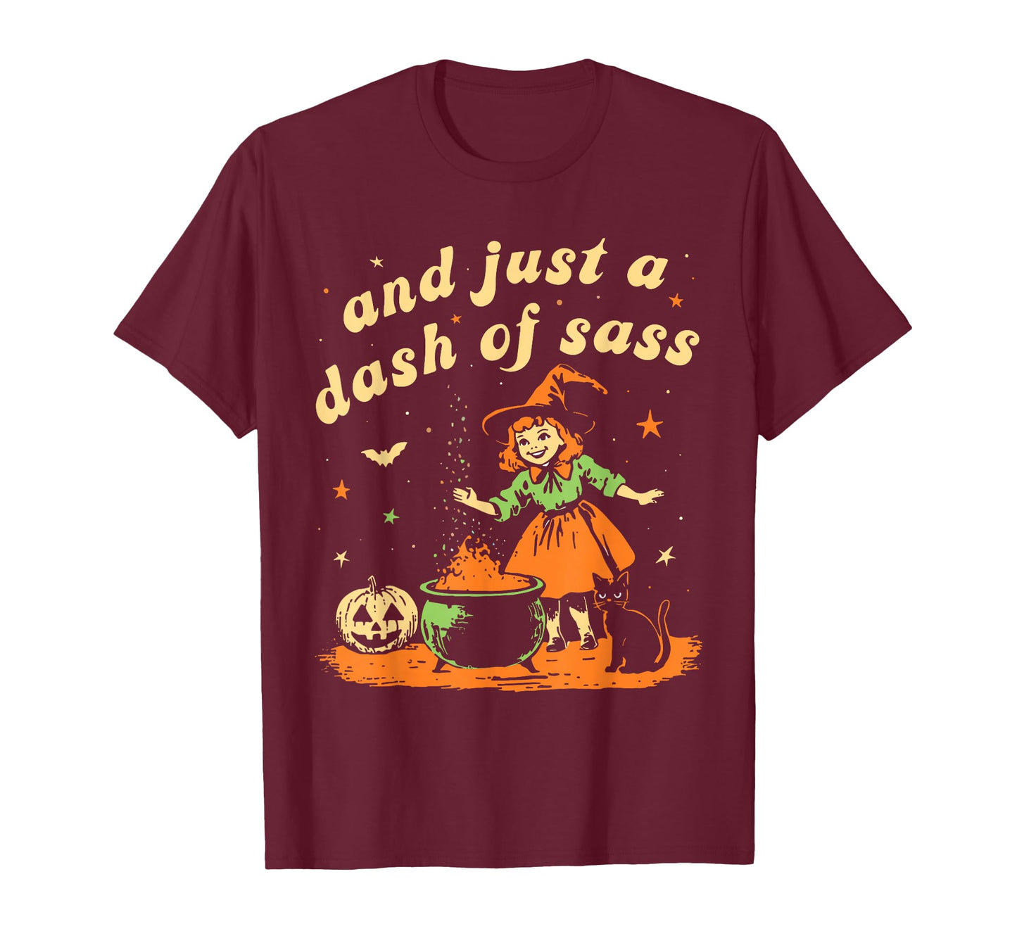 and Just A Dash of Sass Retro Halloween Witch Cat T-Shirt