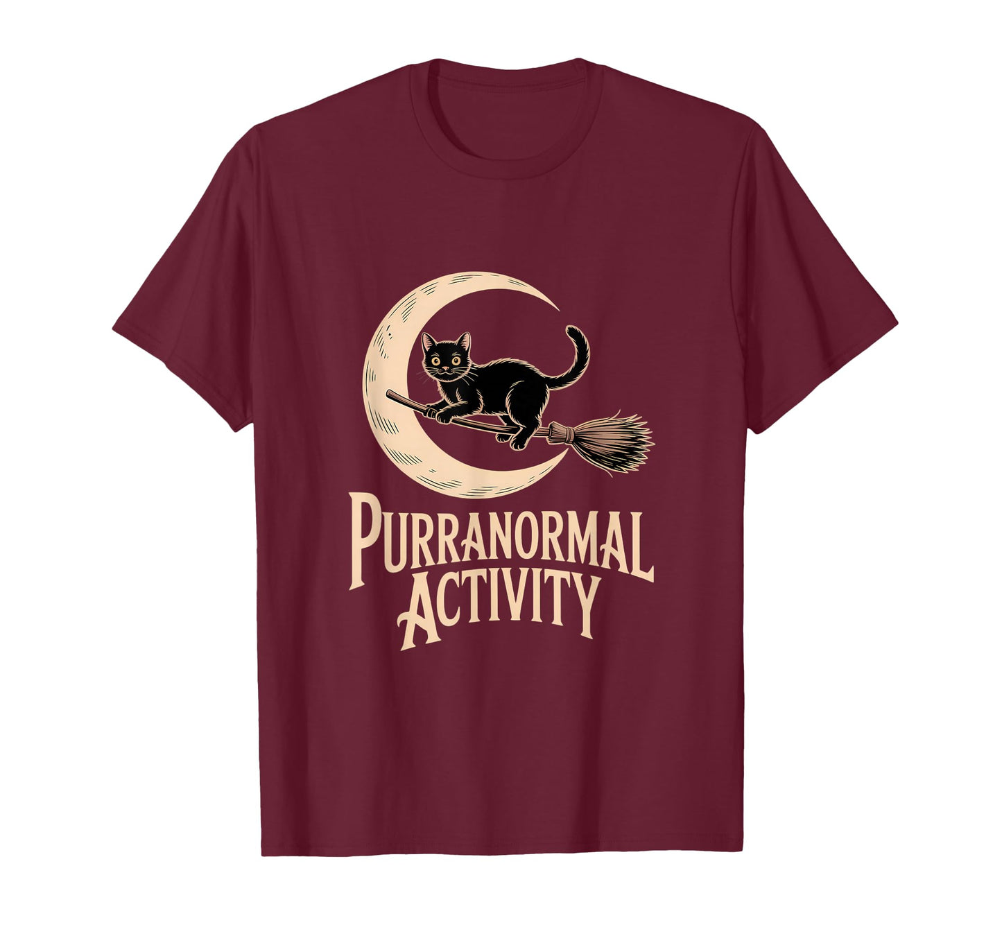 Purranormal Activity Halloween Black Cat Crescent Moon Witch T-Shirt
