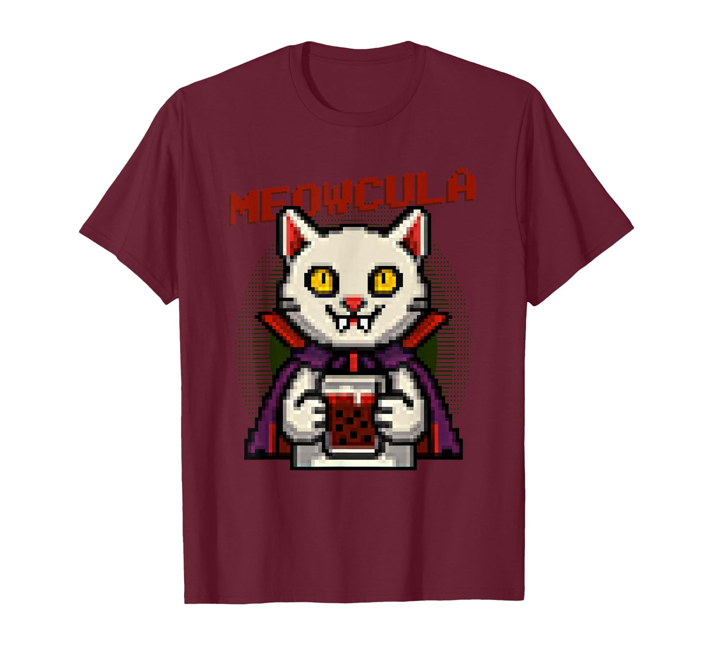 Meowcula Funny Pixel Art Vampire Cat Halloween T-Shirt