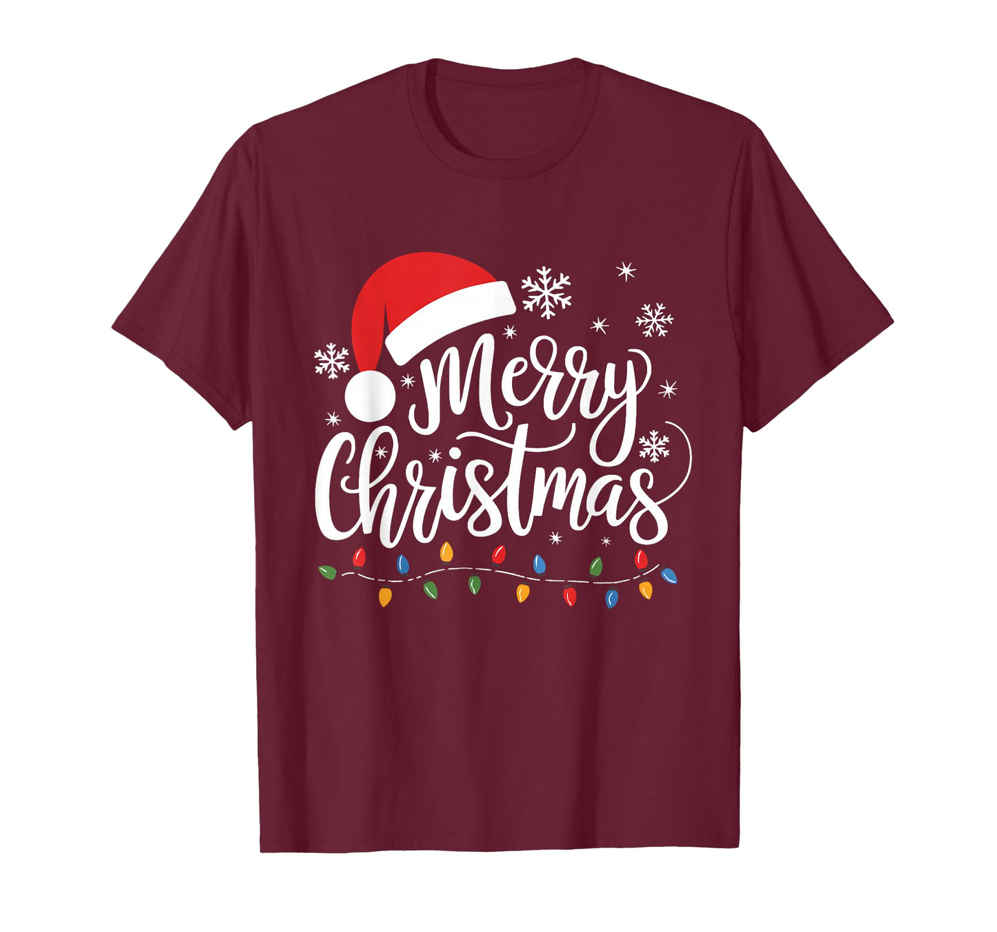 Merry Christmas Lights Red Santa Hat Family Xmas Pajamas T-Shirt