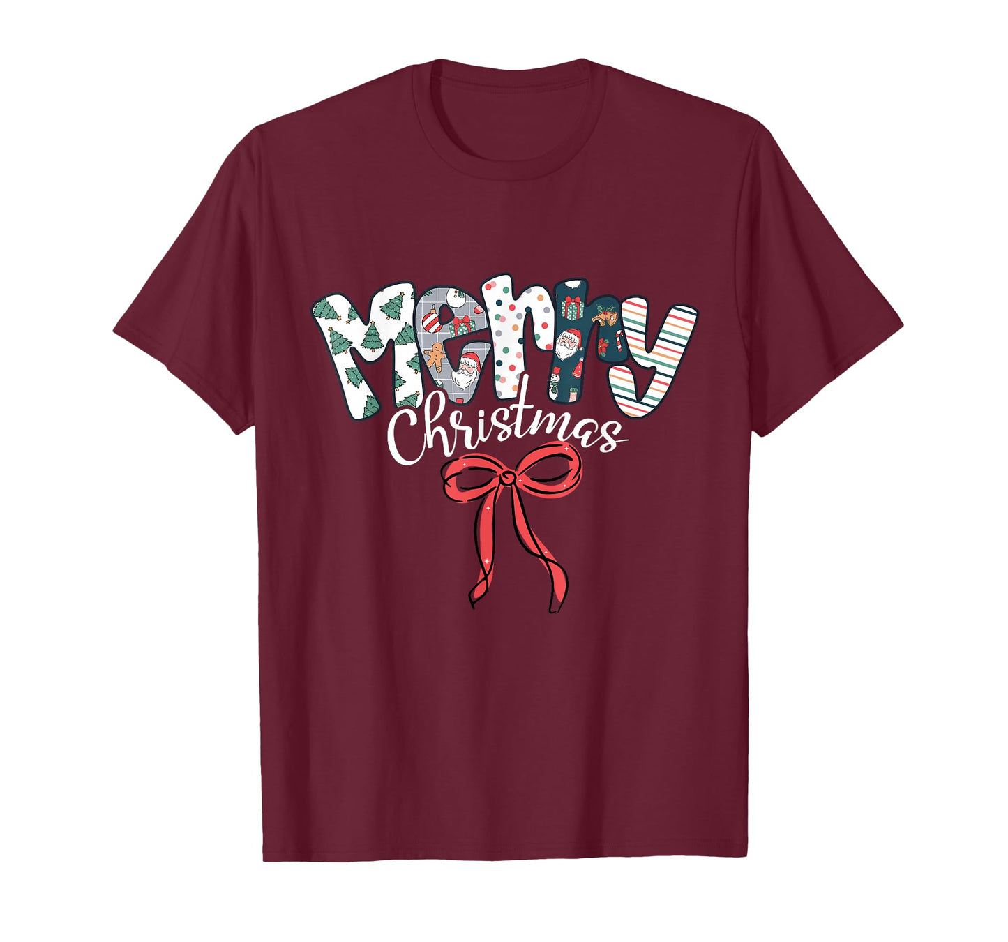 Funny Preppy Merry Christmas Santa Coquette Bow Girly Xmas T-Shirt