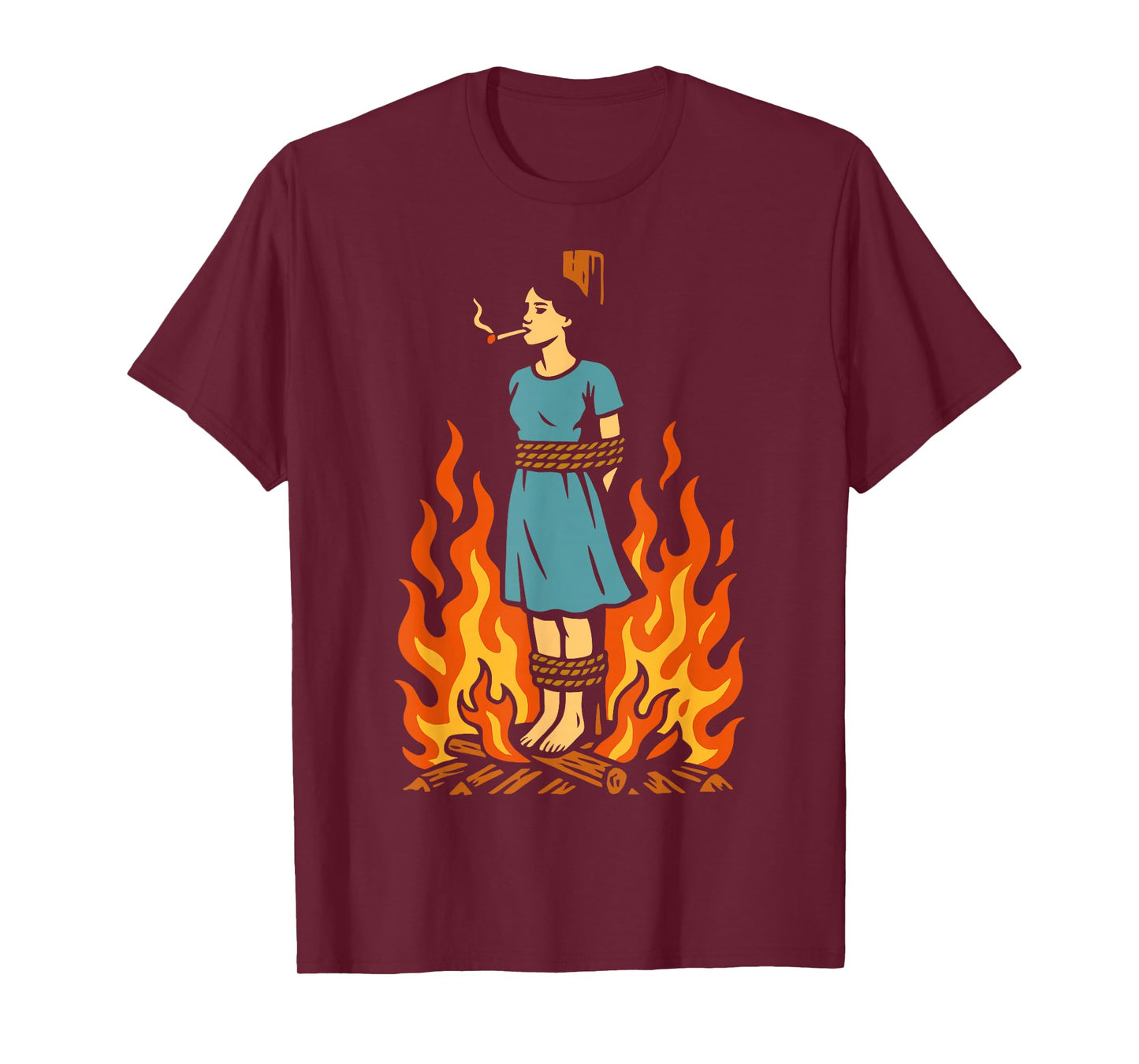 Witch Lighting Cigarette with Flames Occult Unholy Funny T-Shirt