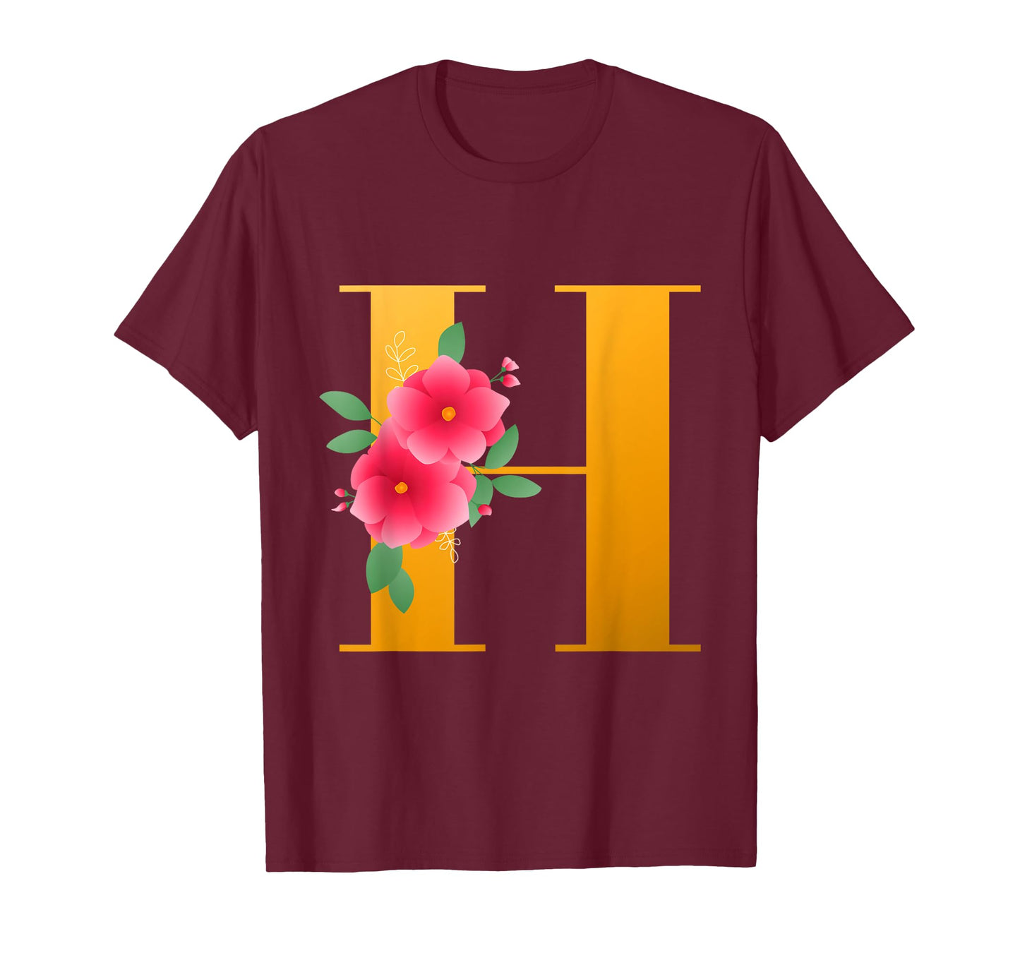 Floral H Alphabet Cute Initial Monogram Letter H Graphic T-Shirt