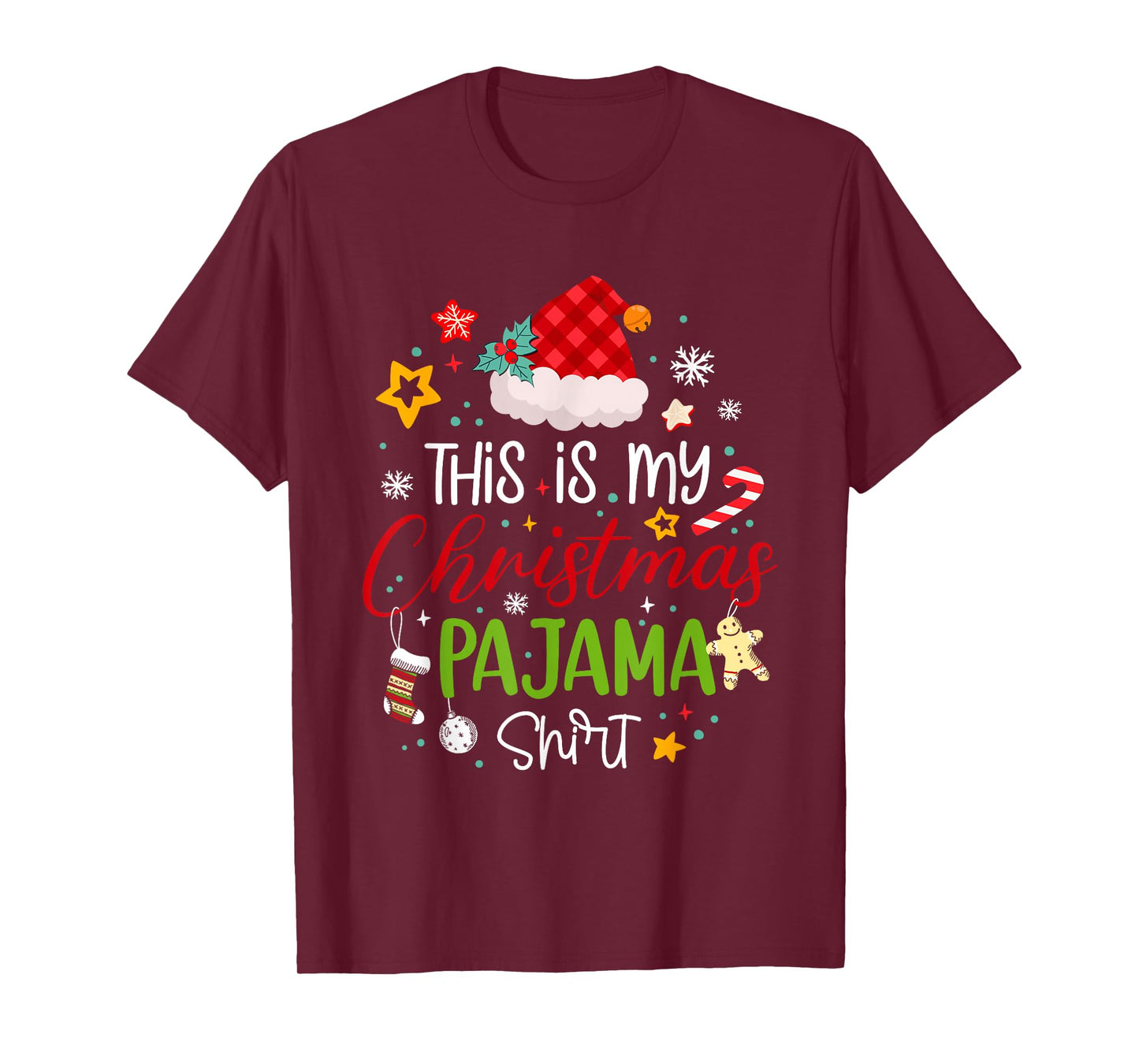 Xmas Buffalo Plaid Santa Hat This is My Christmas Pajama T-Shirt
