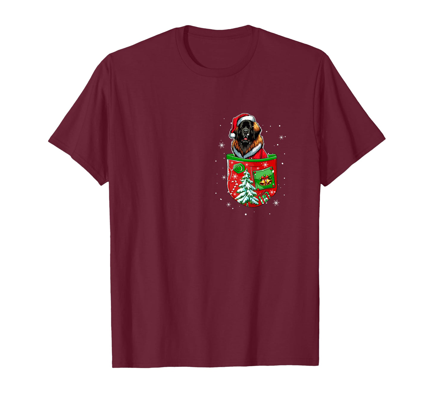 Santa Leonberger in Pocket Owner Christmas Tree Bells T-Shirt