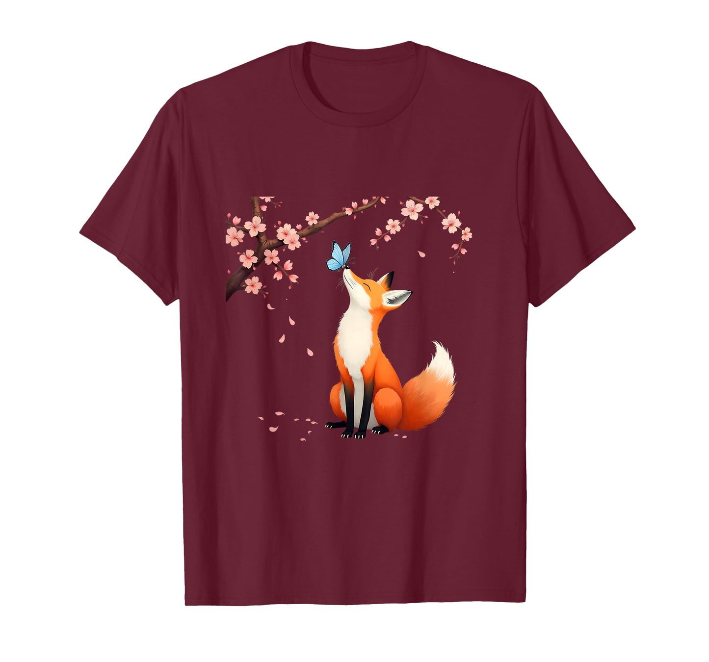 Fox Japanese Cherry Blossom sakura tree kawaii girls women T-Shirt