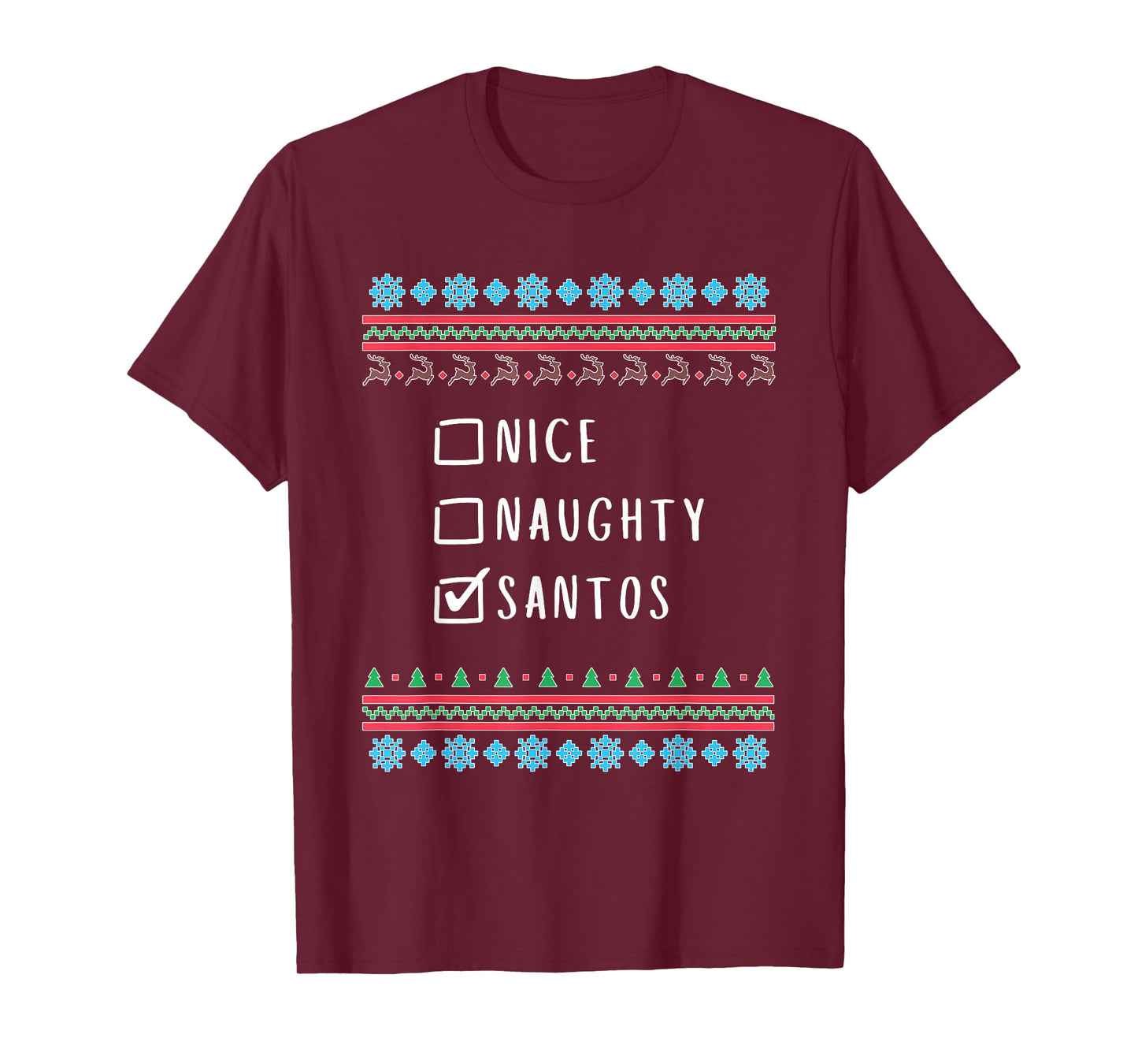 Nice, Naughty, Santos Christmas Ugly Sweater Style T-Shirt