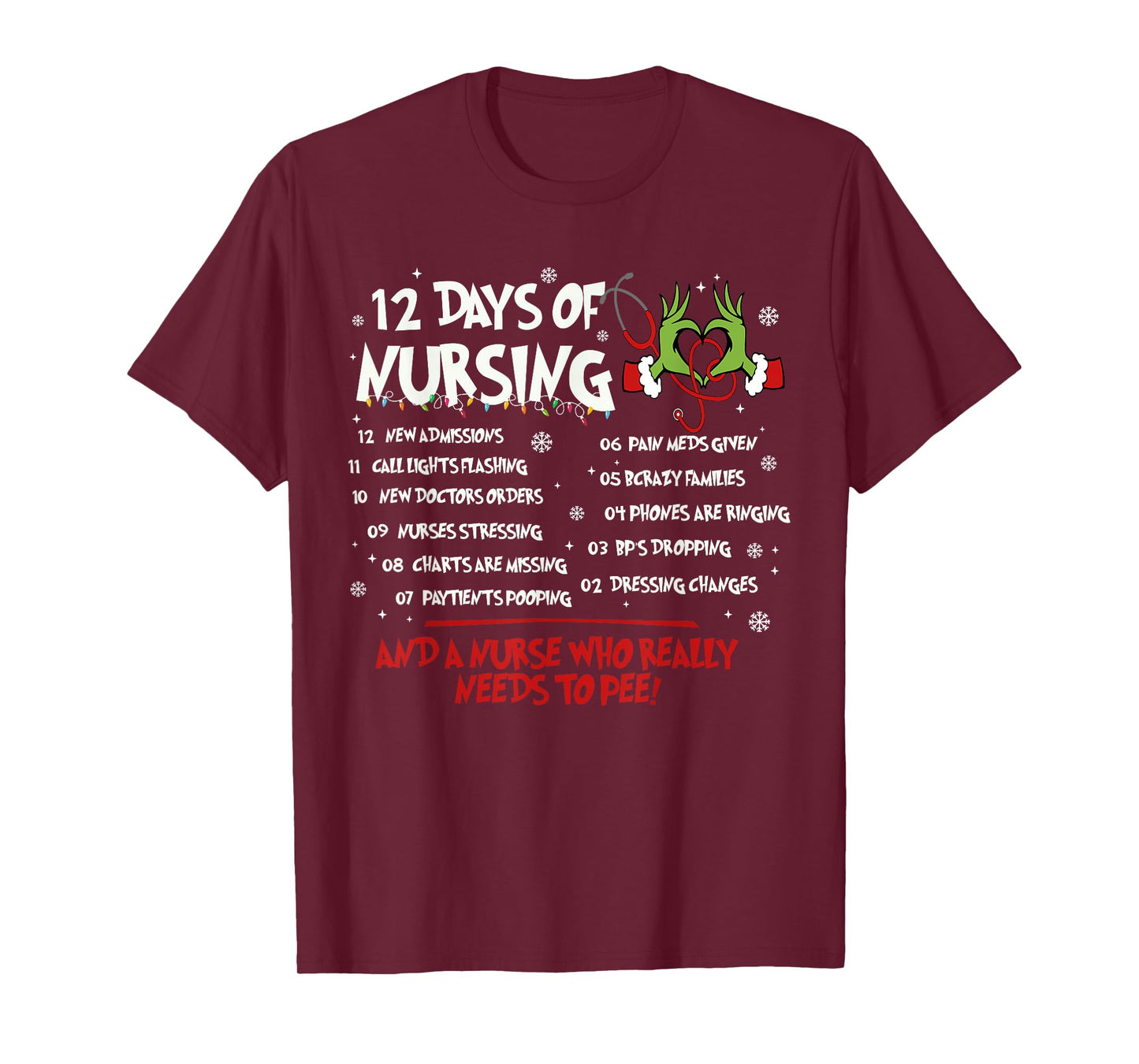 12 Days of Nursing Nurse Merry Christmas Xmas Pajama Holiday T-Shirt