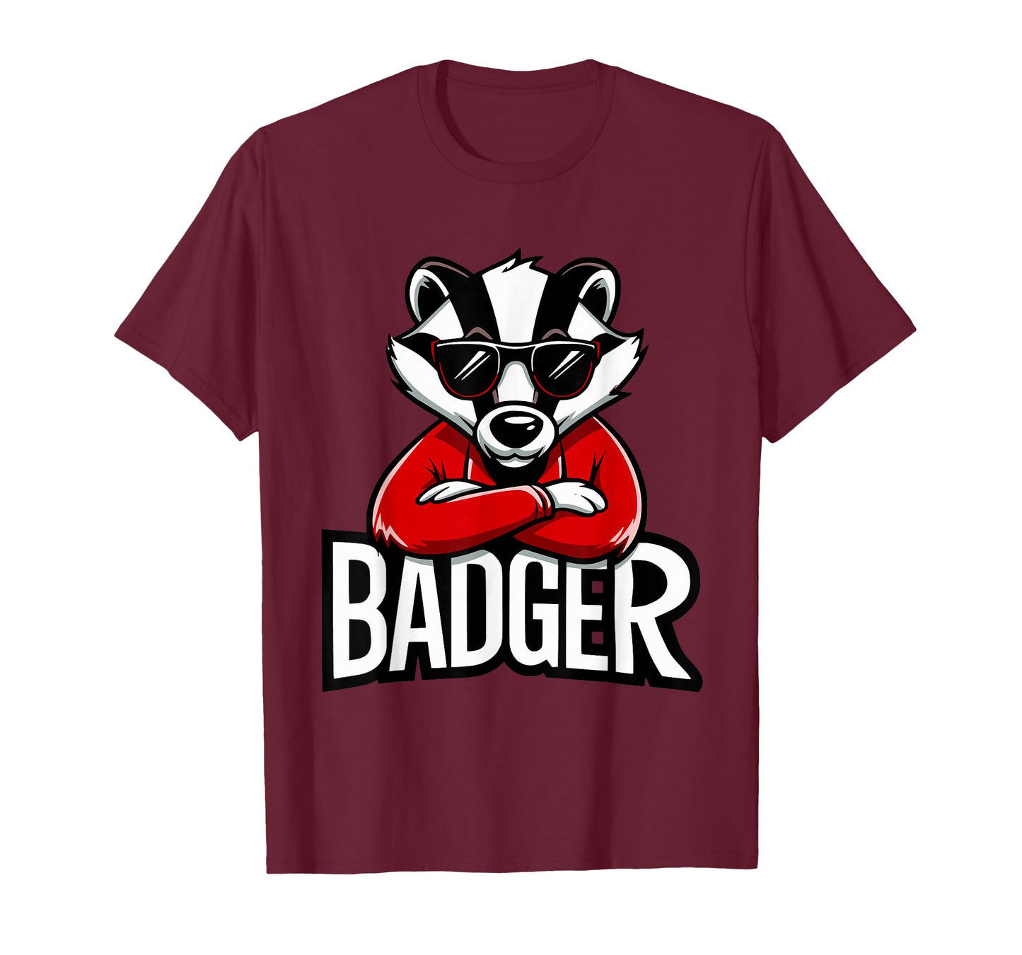 Cool Badgers Cartoon Sunglasses, Fun Animal Graphic T-Shirt