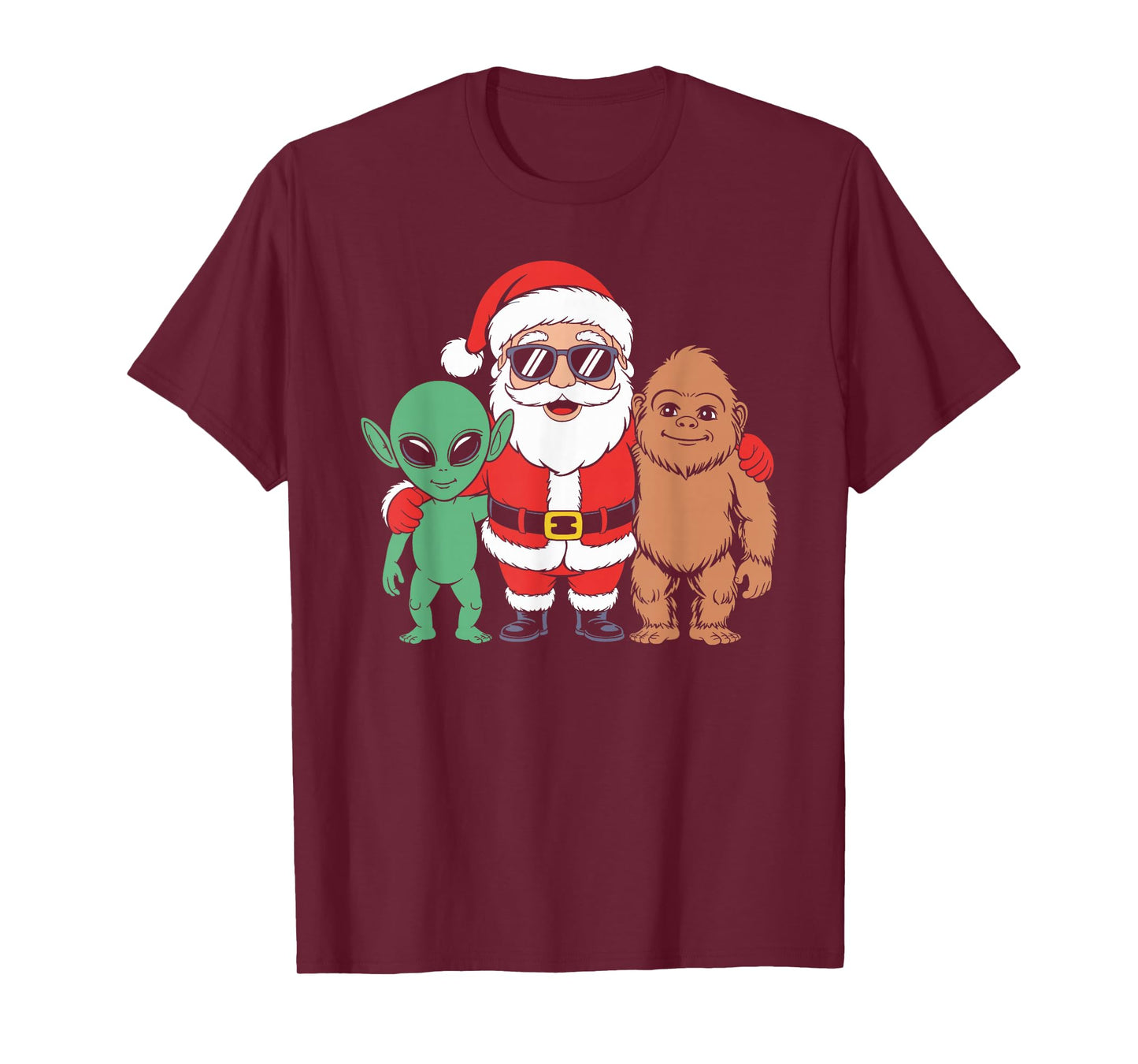 Santa Bigfoot Alien Christmas T-Shirt