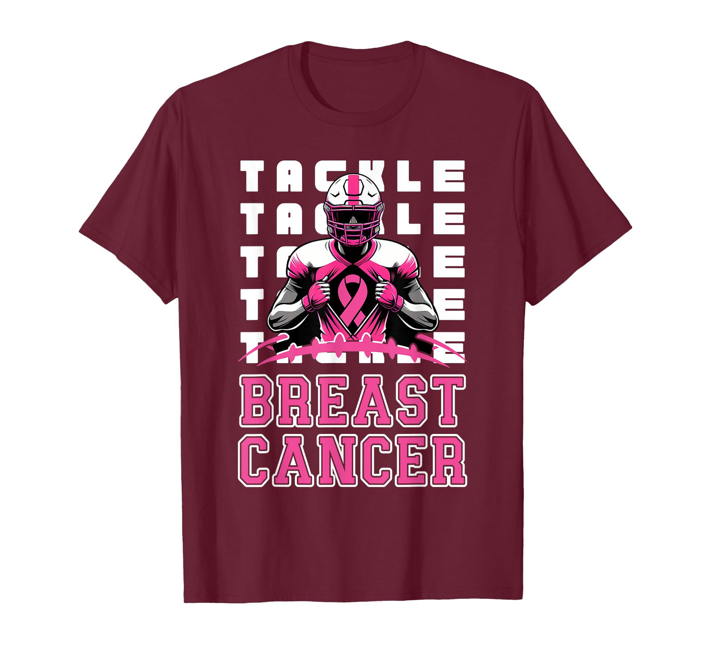 Tackle Football Breast Cancer Awareness Pink Ribbon Boys Kid T-Shirt