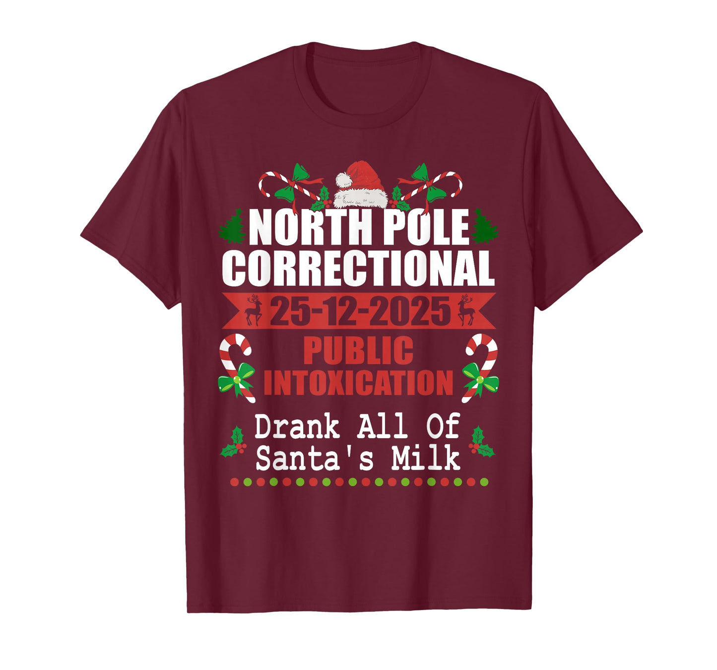 North Pole Correctional Christmas Public Intoxication T-Shirt