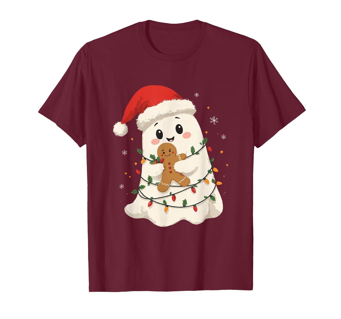 Cute Ghost Santa Hat Spooky Christmas Funny Holiday T-Shirt