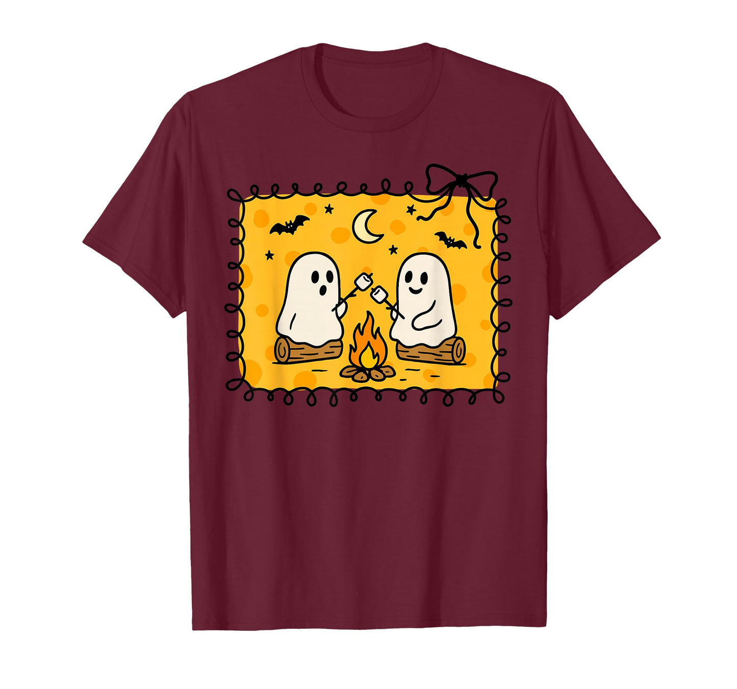 Cute Ghost Camping Campfire Halloween Marshmallow Boys Girls T-Shirt