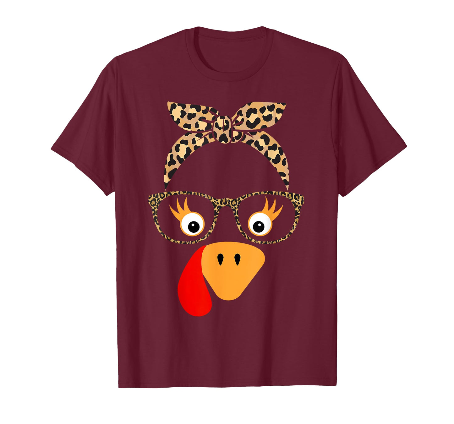 Thanksgiving Turkey Face Leopard Glasses For Women Girls T-Shirt