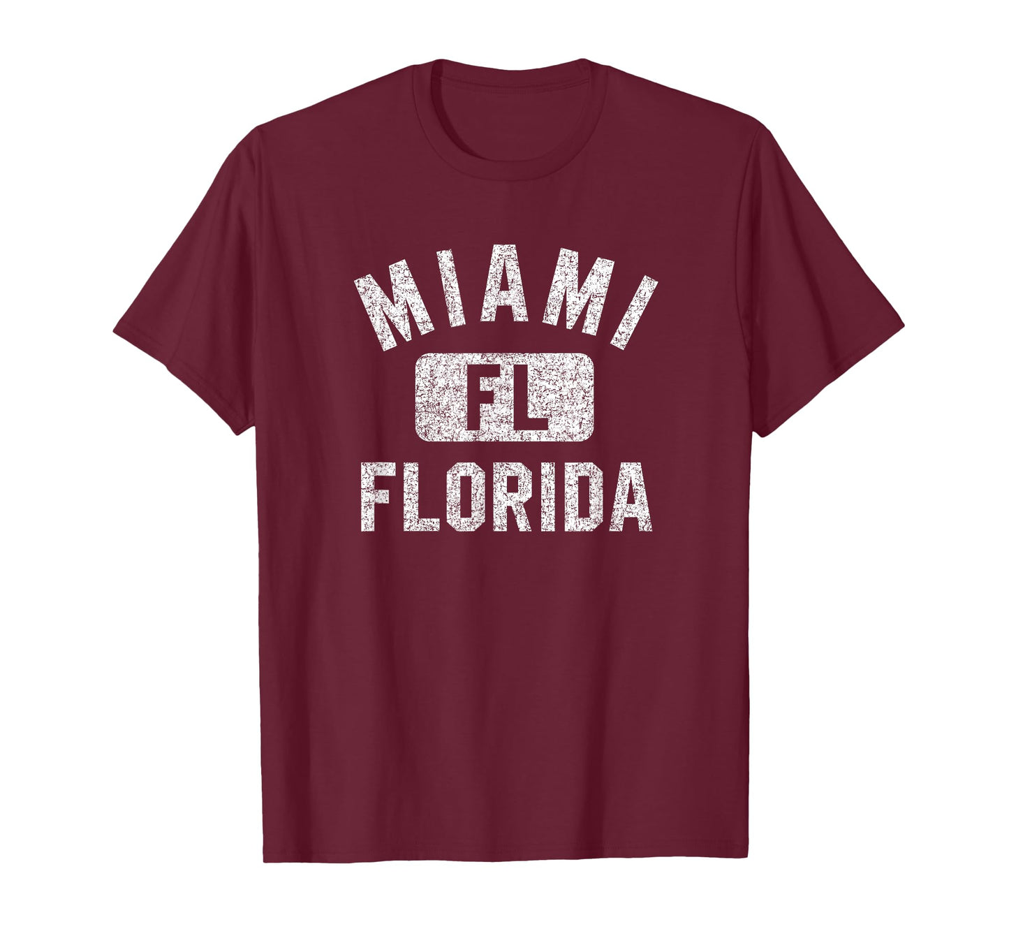 Miami Florida FL Gym Style Distressed White Print T-Shirt