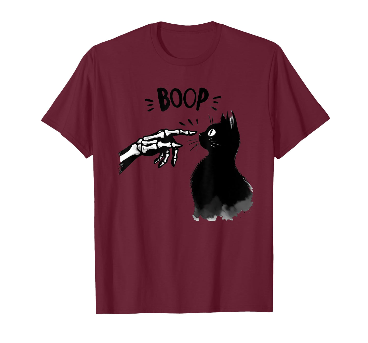 Black Cat Boop Skeleton Hand Boop Halloween Cute Cat Graphic T-Shirt