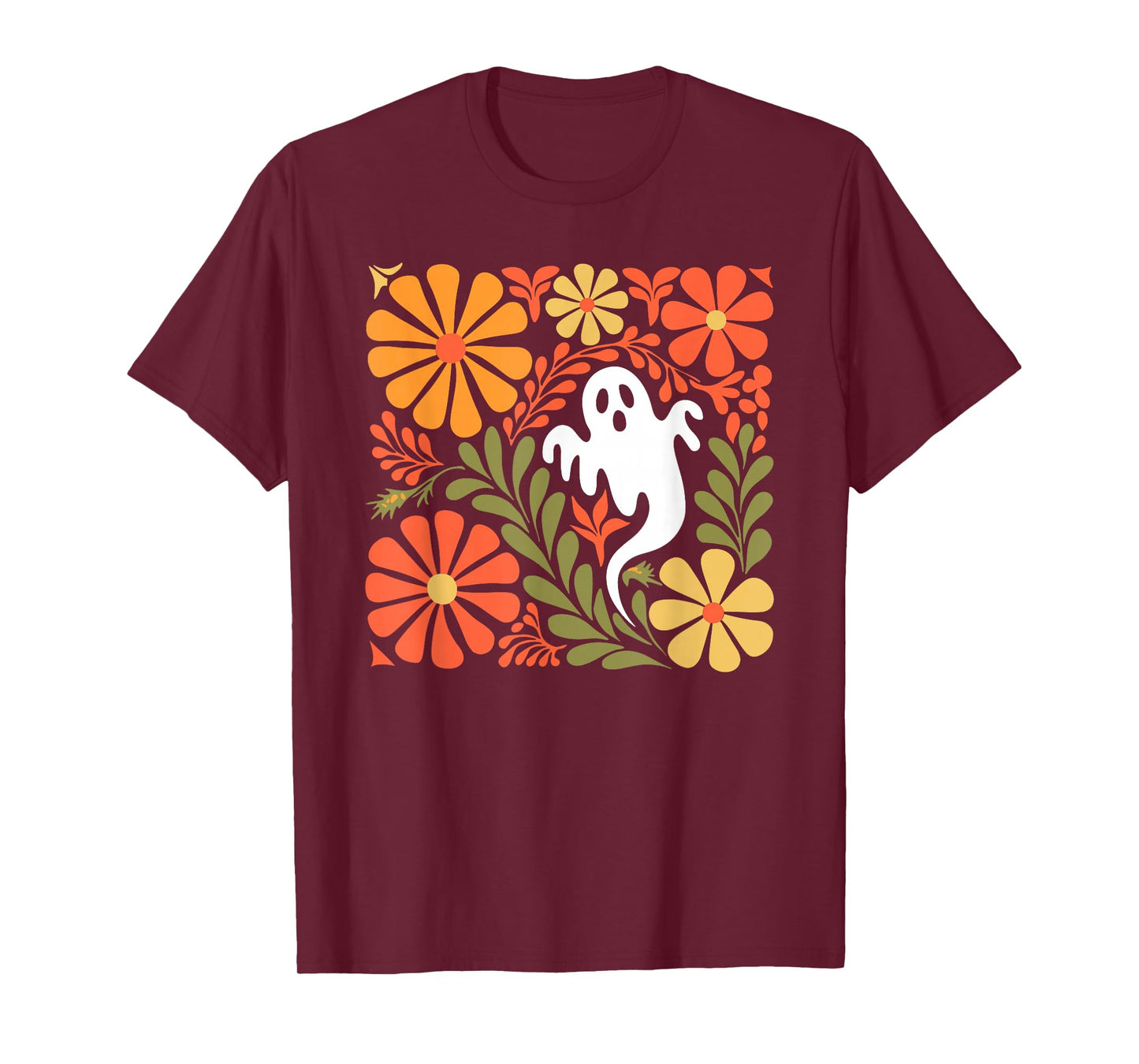 Boho Floral Fall Boho Ghost Cute Halloween for Men Women T-Shirt