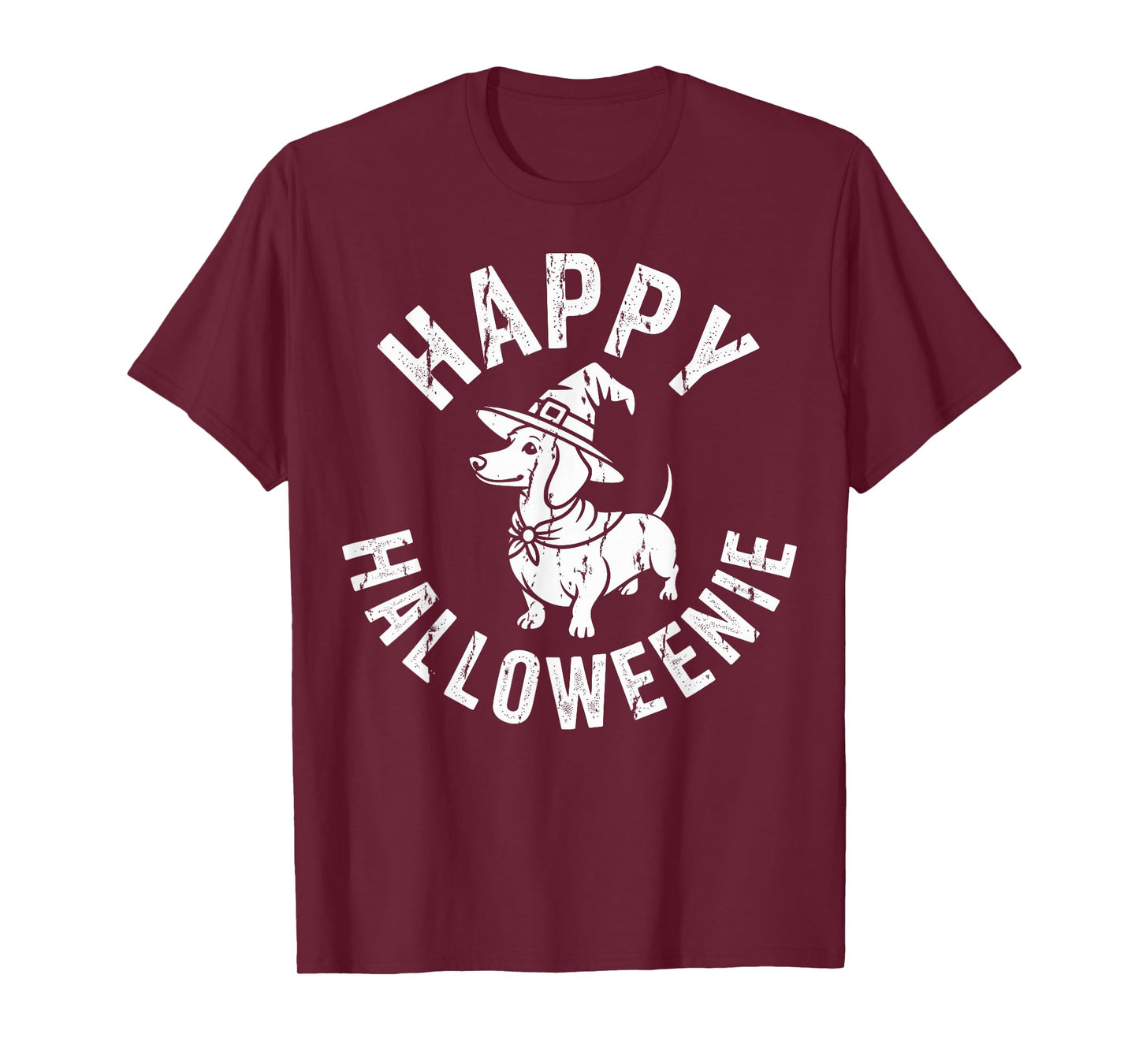 Happy Halloweenie Dachshund Witch Hat Funny Doxie Spooky T-Shirt
