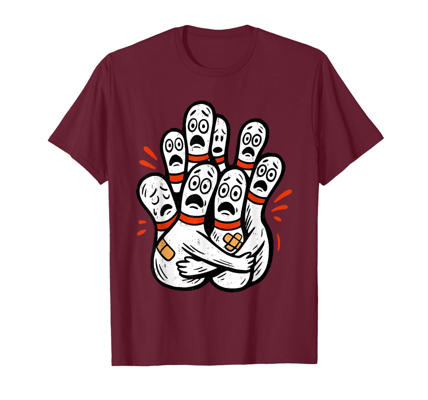 Cartoon Bowling Pins Scared Funny Bowler Sport Player T-Shirt
