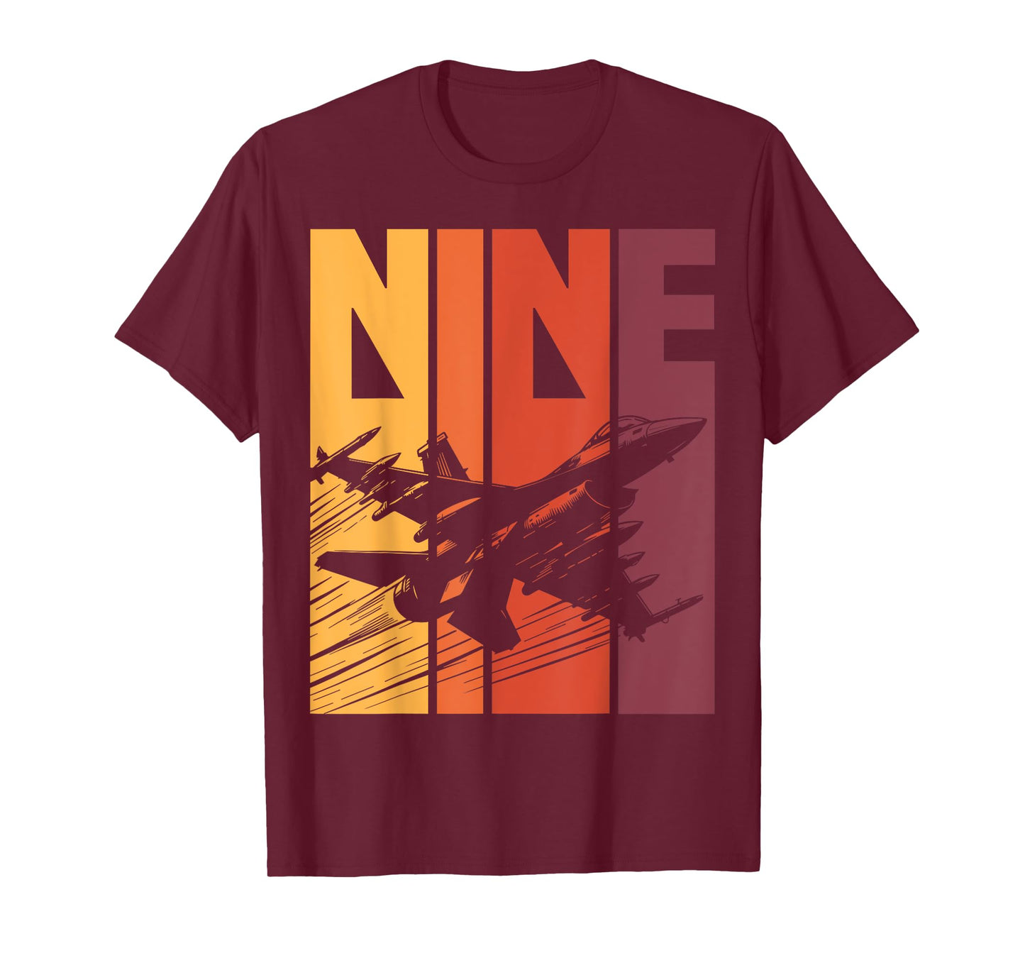 Military Fighter Jet Retro Nine Year Old Boys 9th Birthday T-Shirt