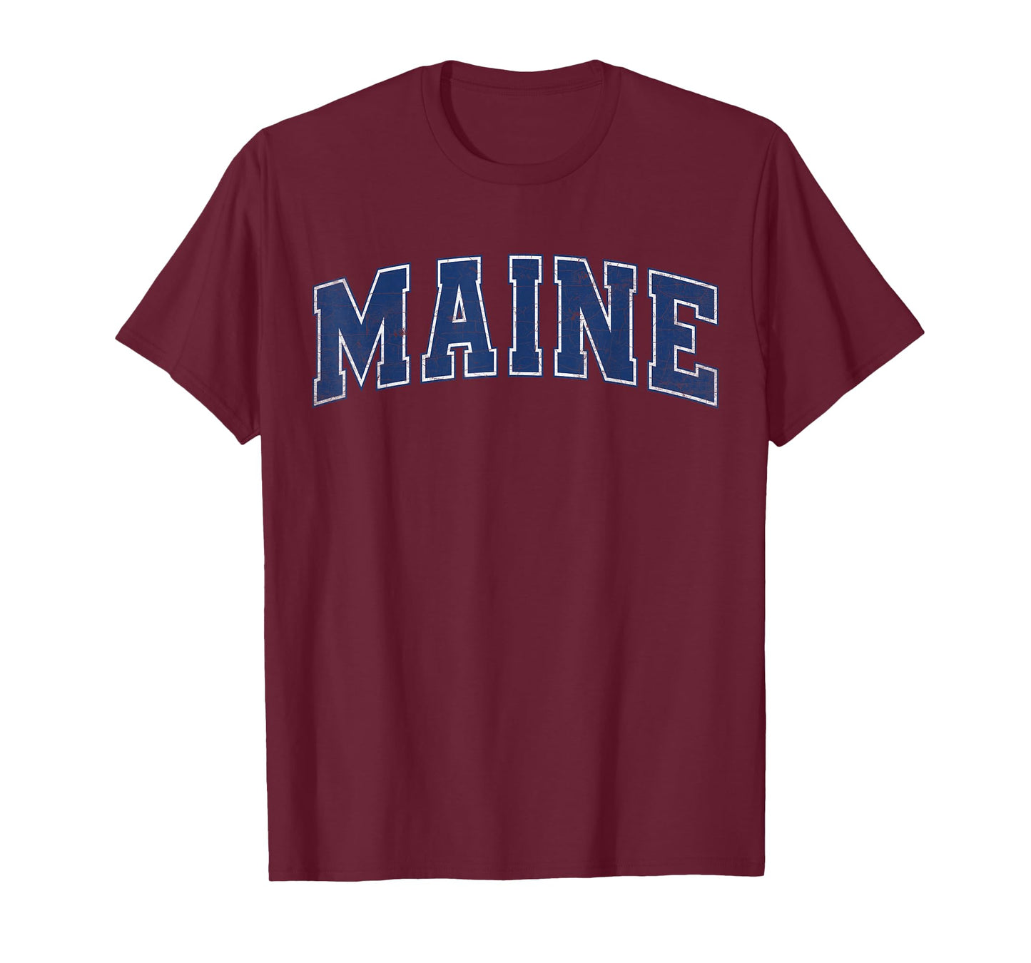 Maine State Retro Blue Varsity Vintage Text T-Shirt